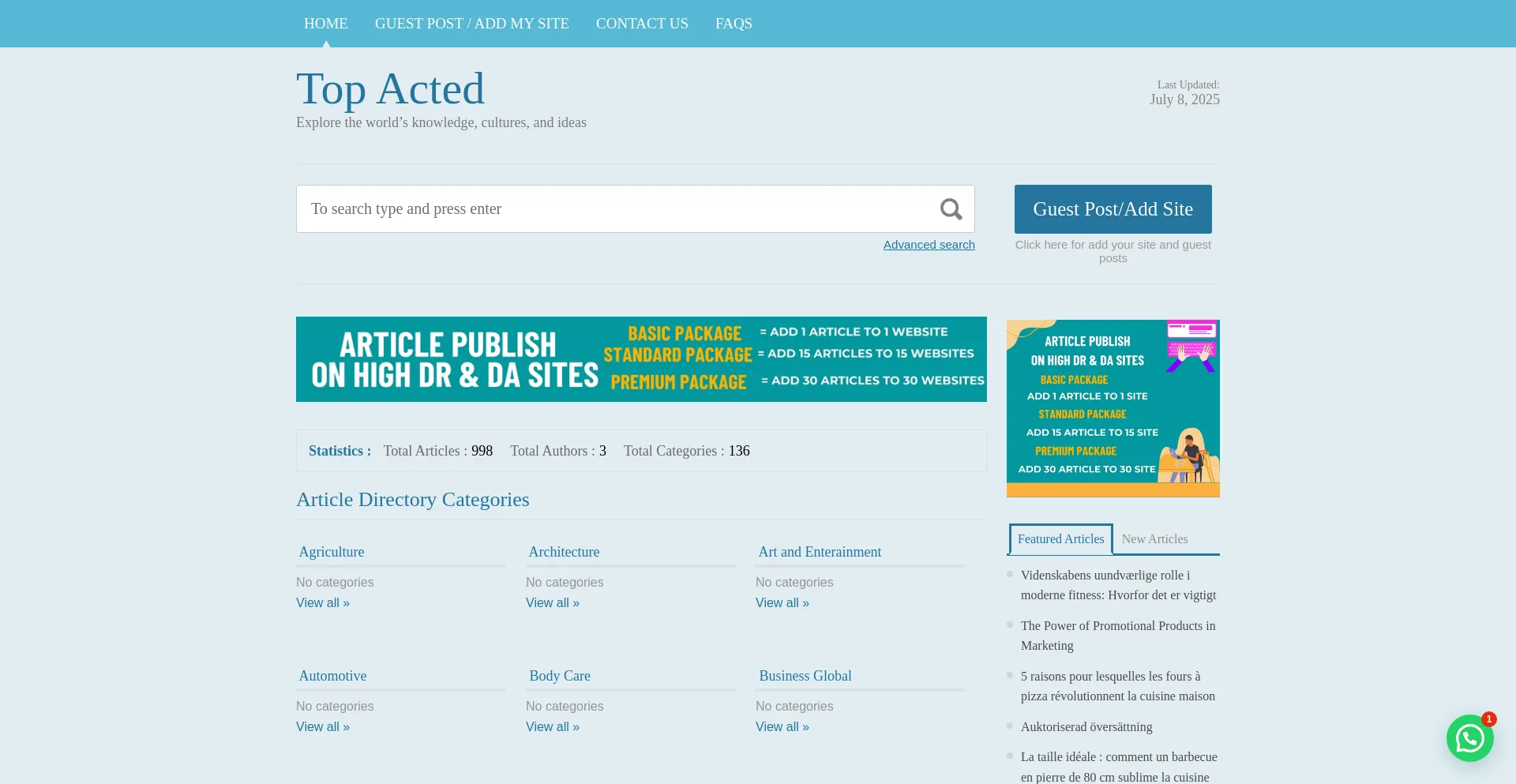 Website screenshot of Topacted.com