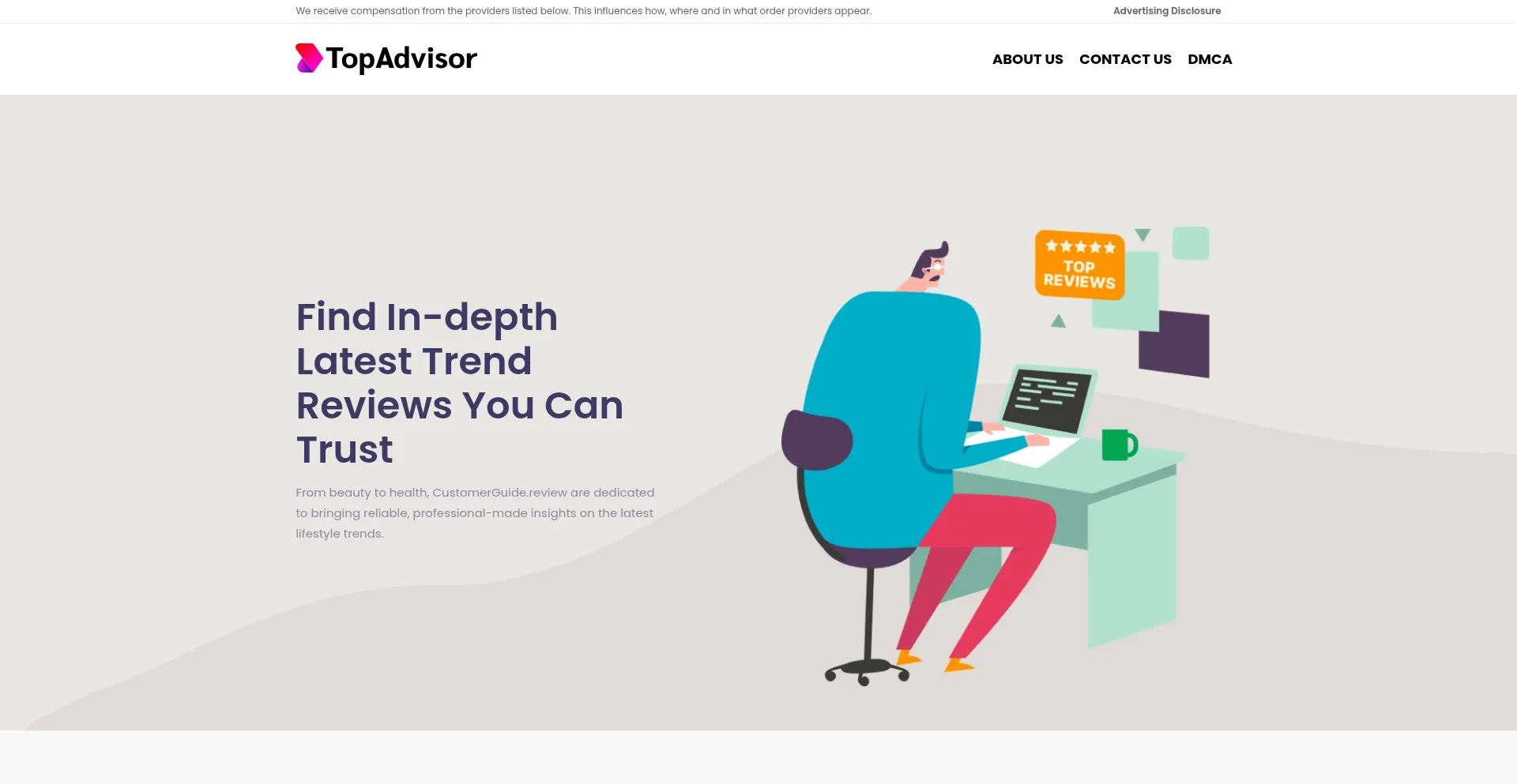 Website screenshot of Topadvisor.review
