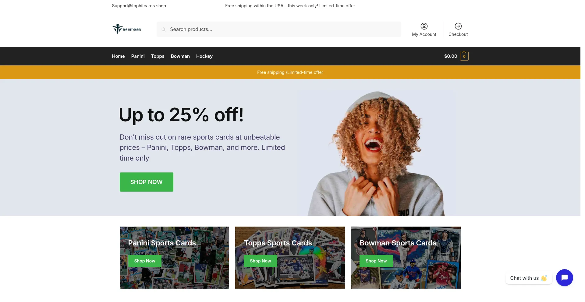 Website screenshot of Tophitcards.shop