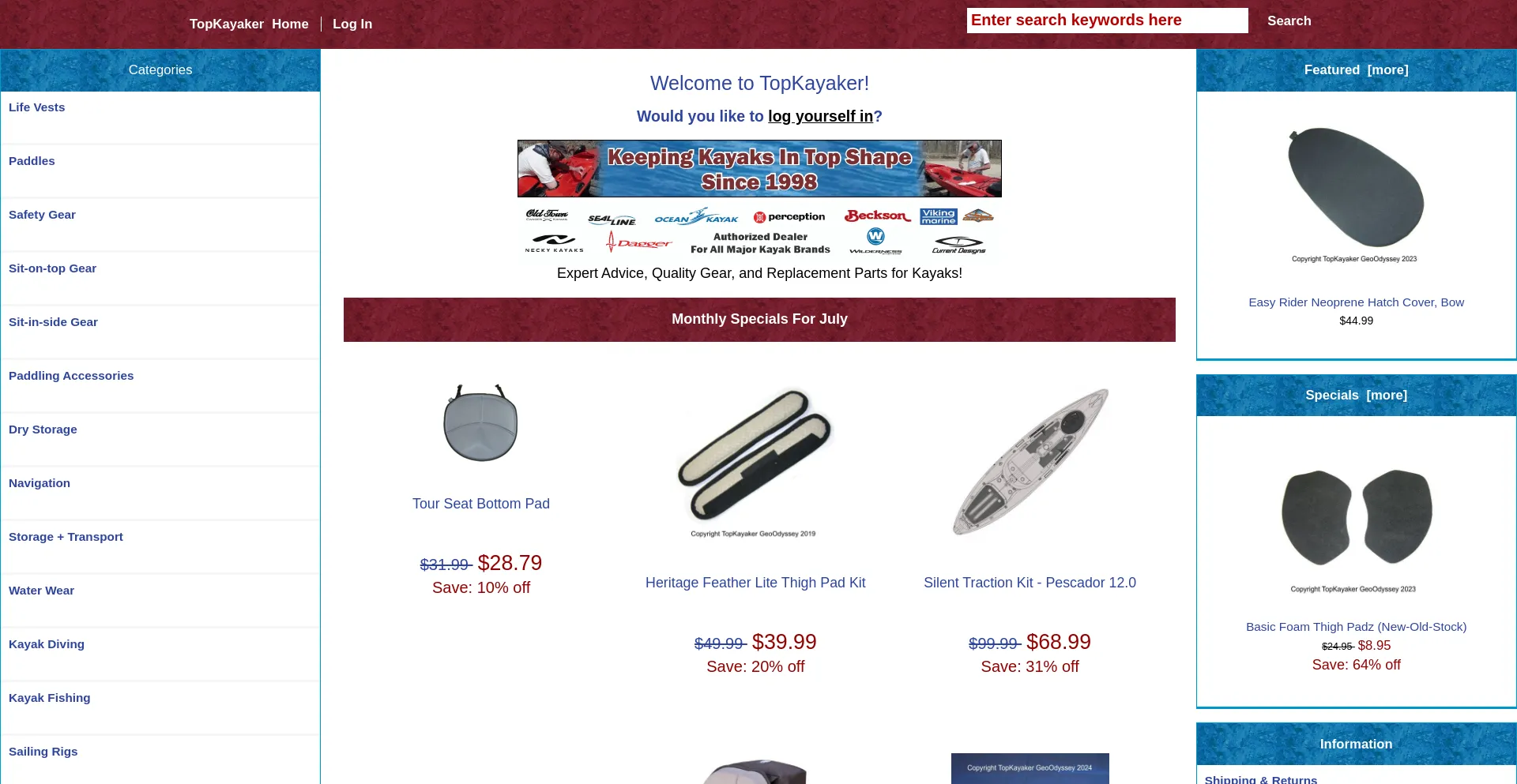Website screenshot of Topkayaker.com