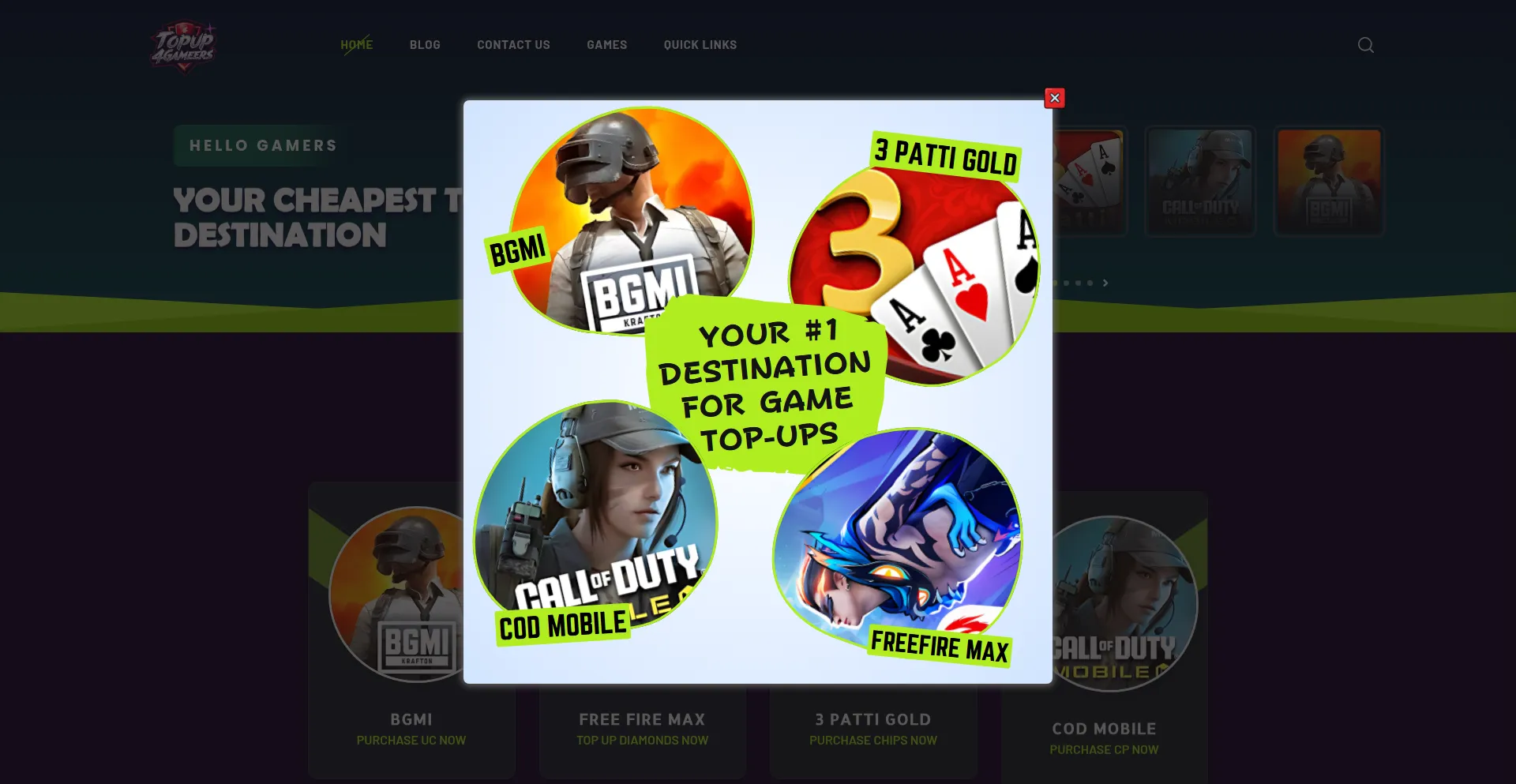 Website screenshot of Topup4gamers.com