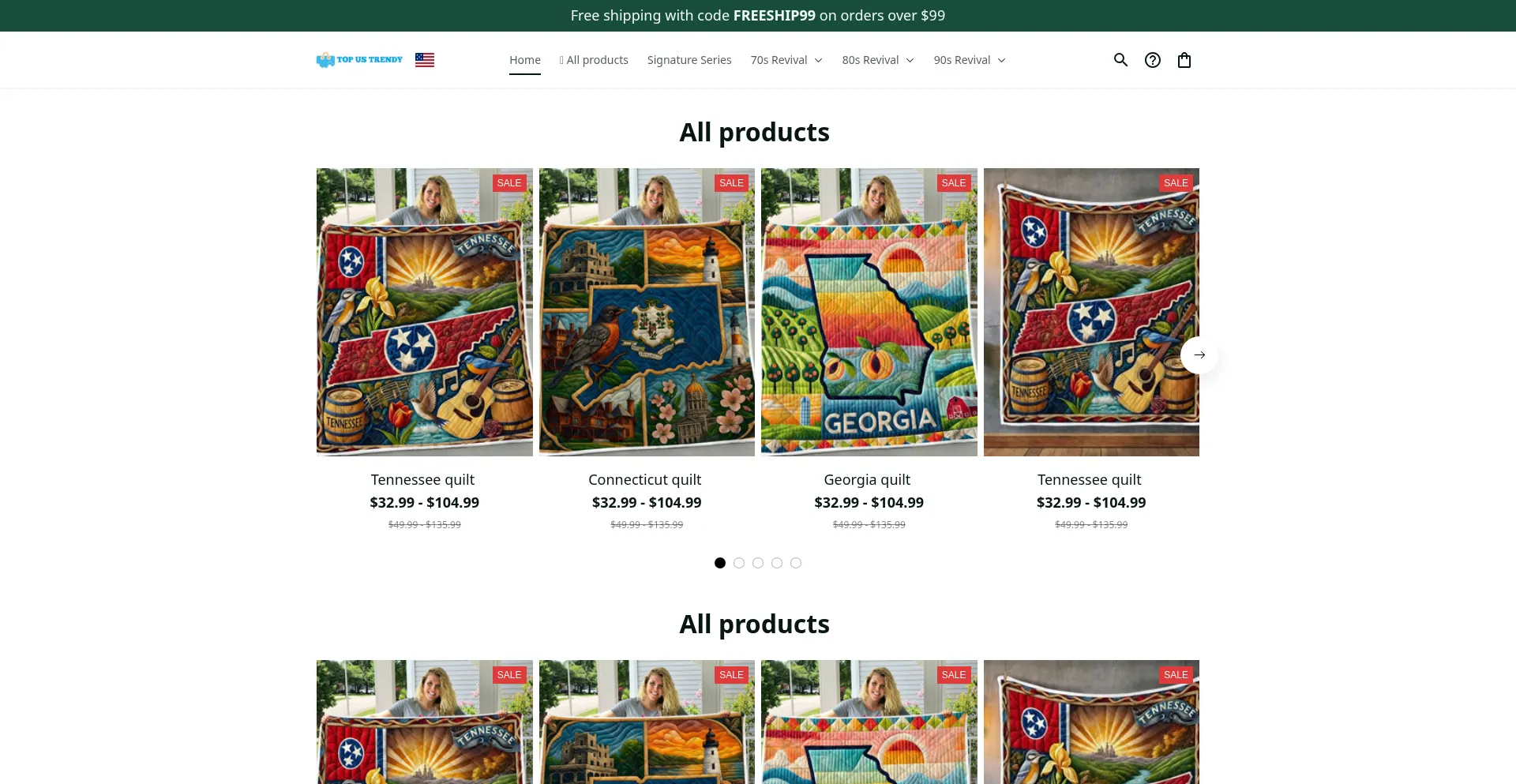 Website screenshot of Topustrendy.com