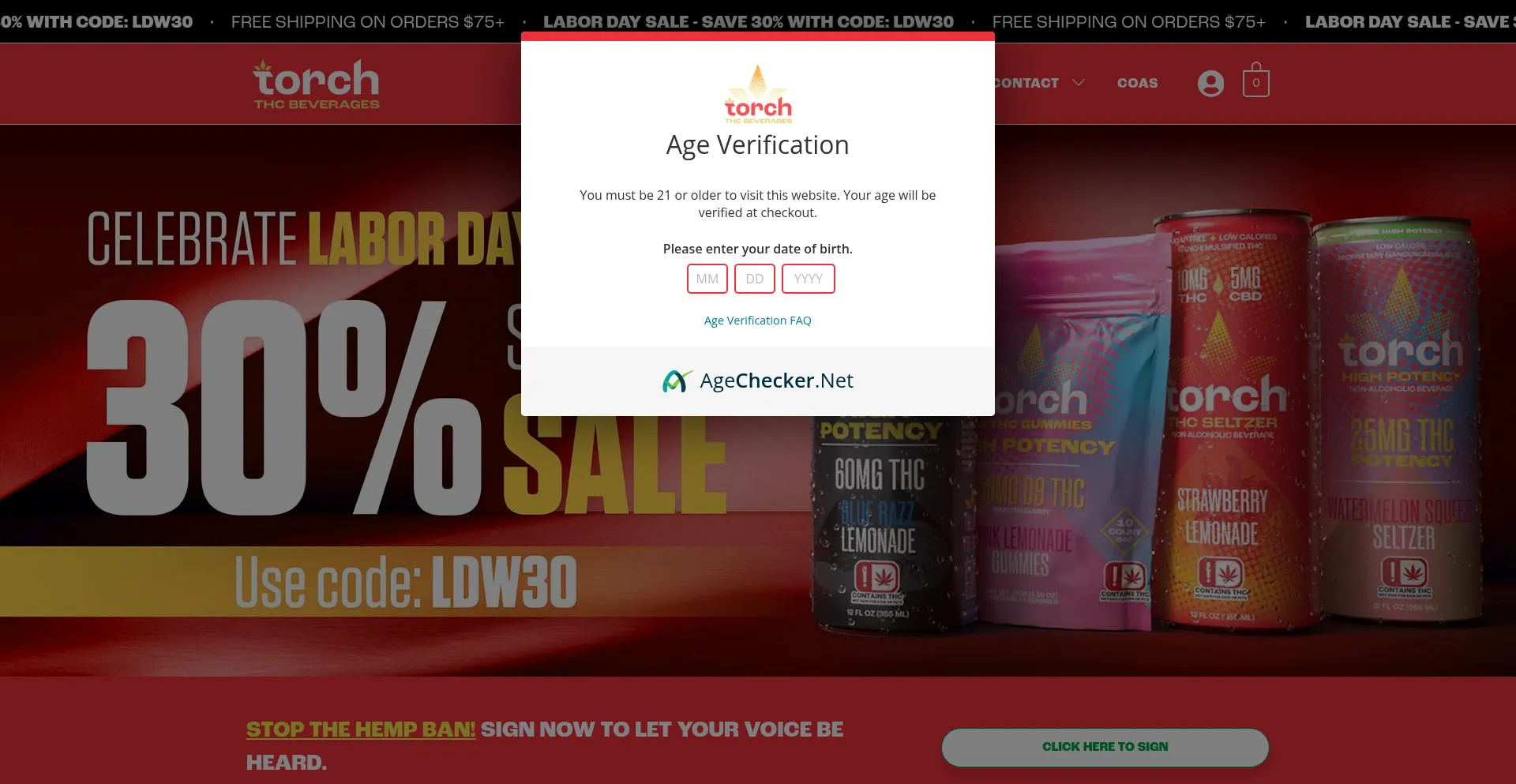 Website screenshot of Torchdrinks.com
