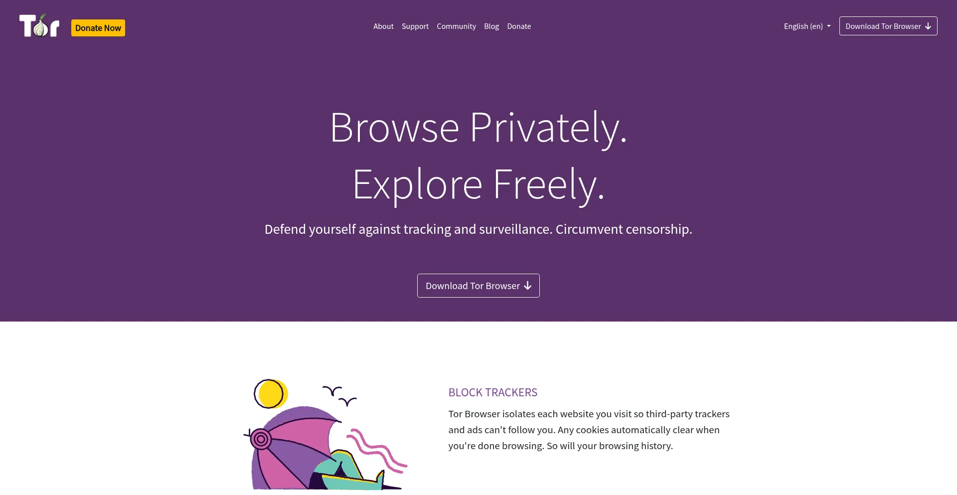 Website screenshot of Torproject.org