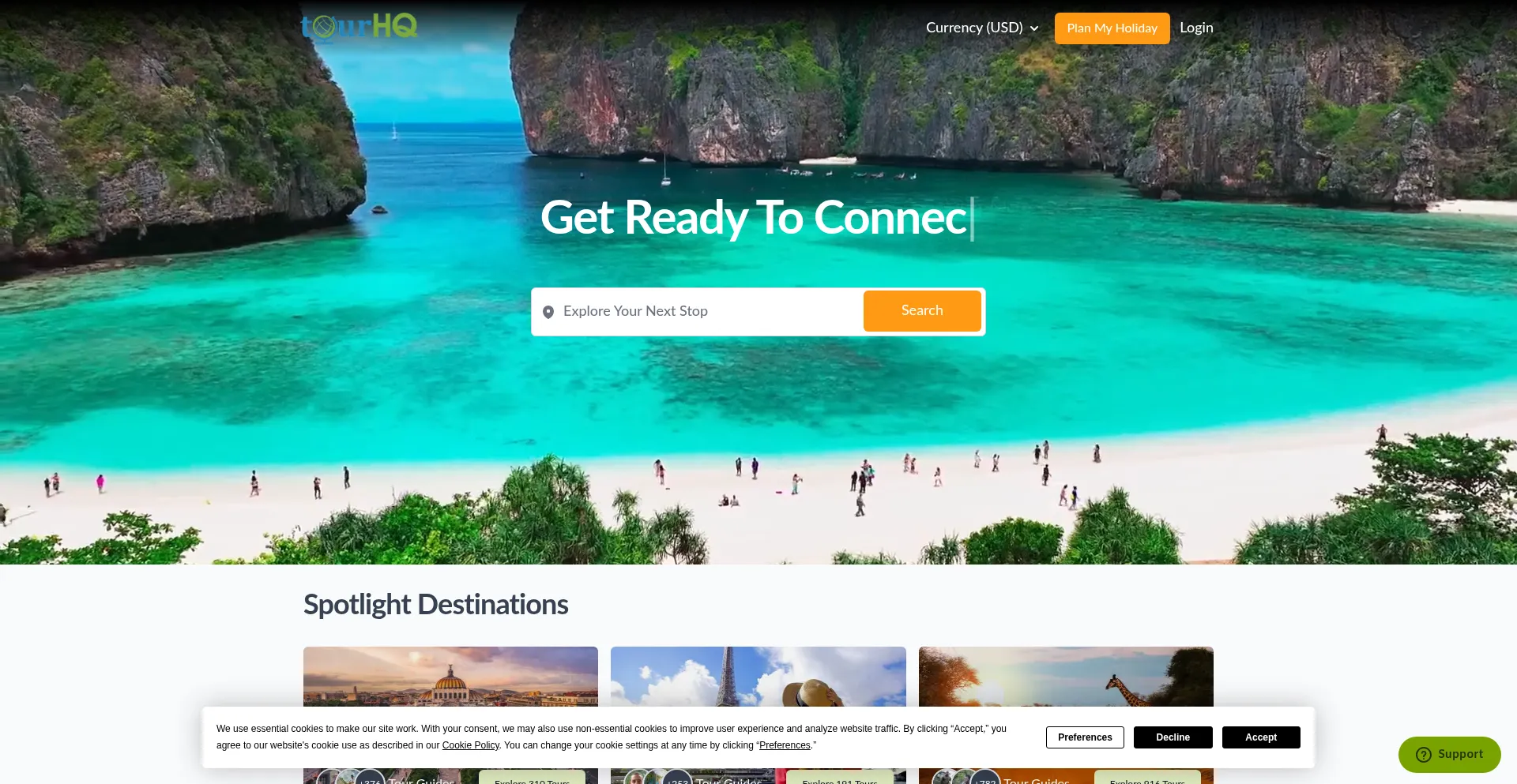 Website screenshot of Tourhq.com