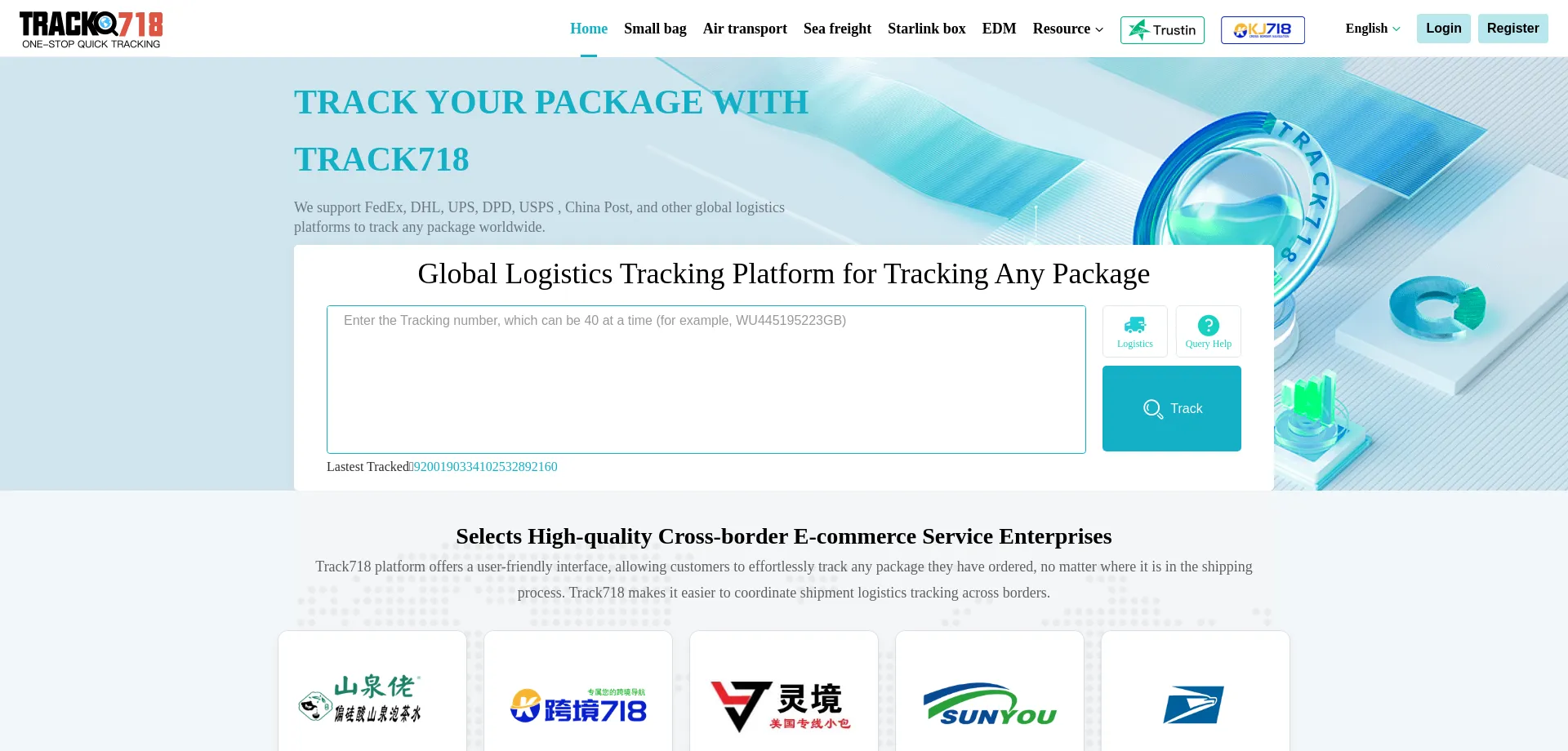 Website screenshot of Track718.eu