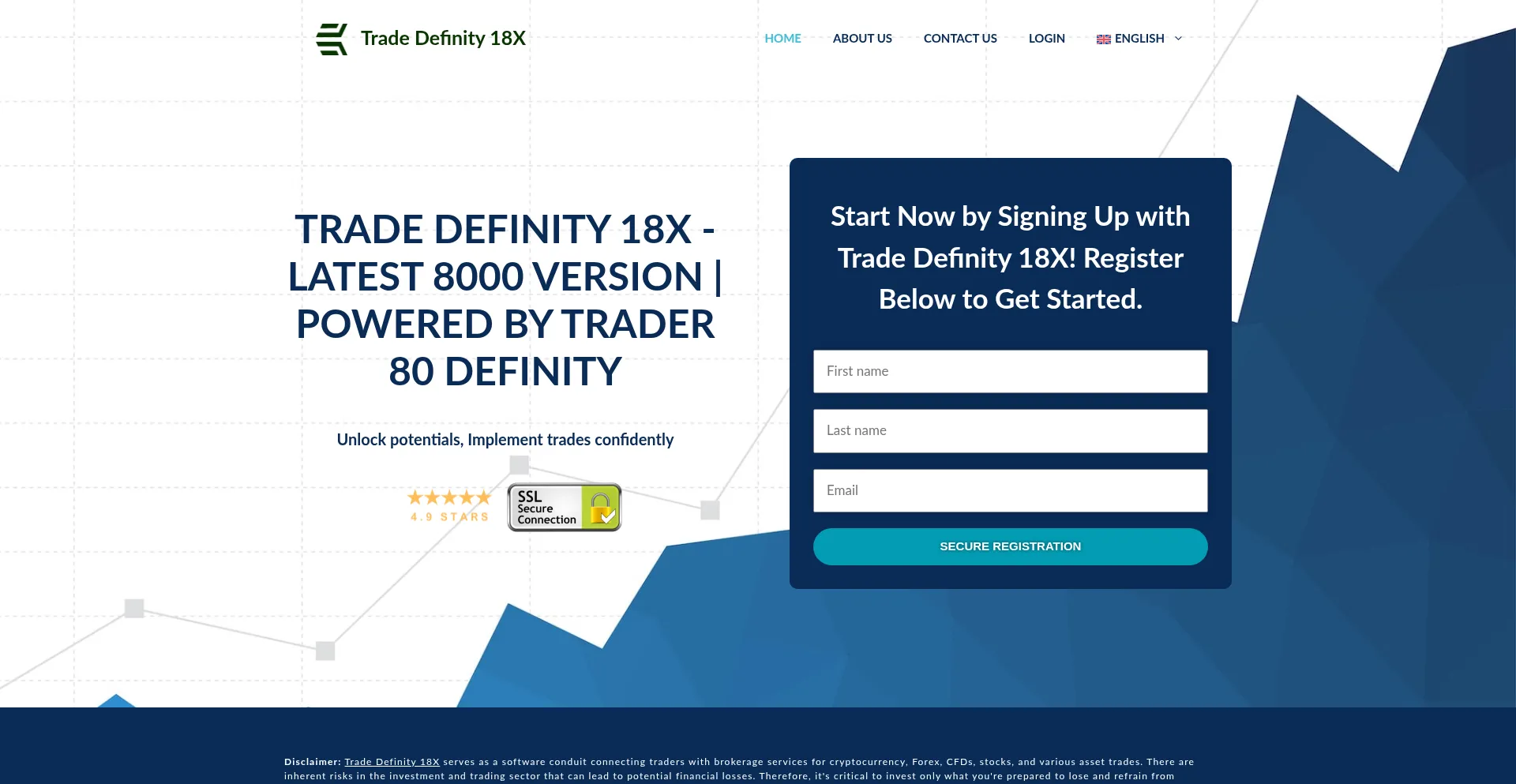 Website screenshot of Tradedefinity100.com