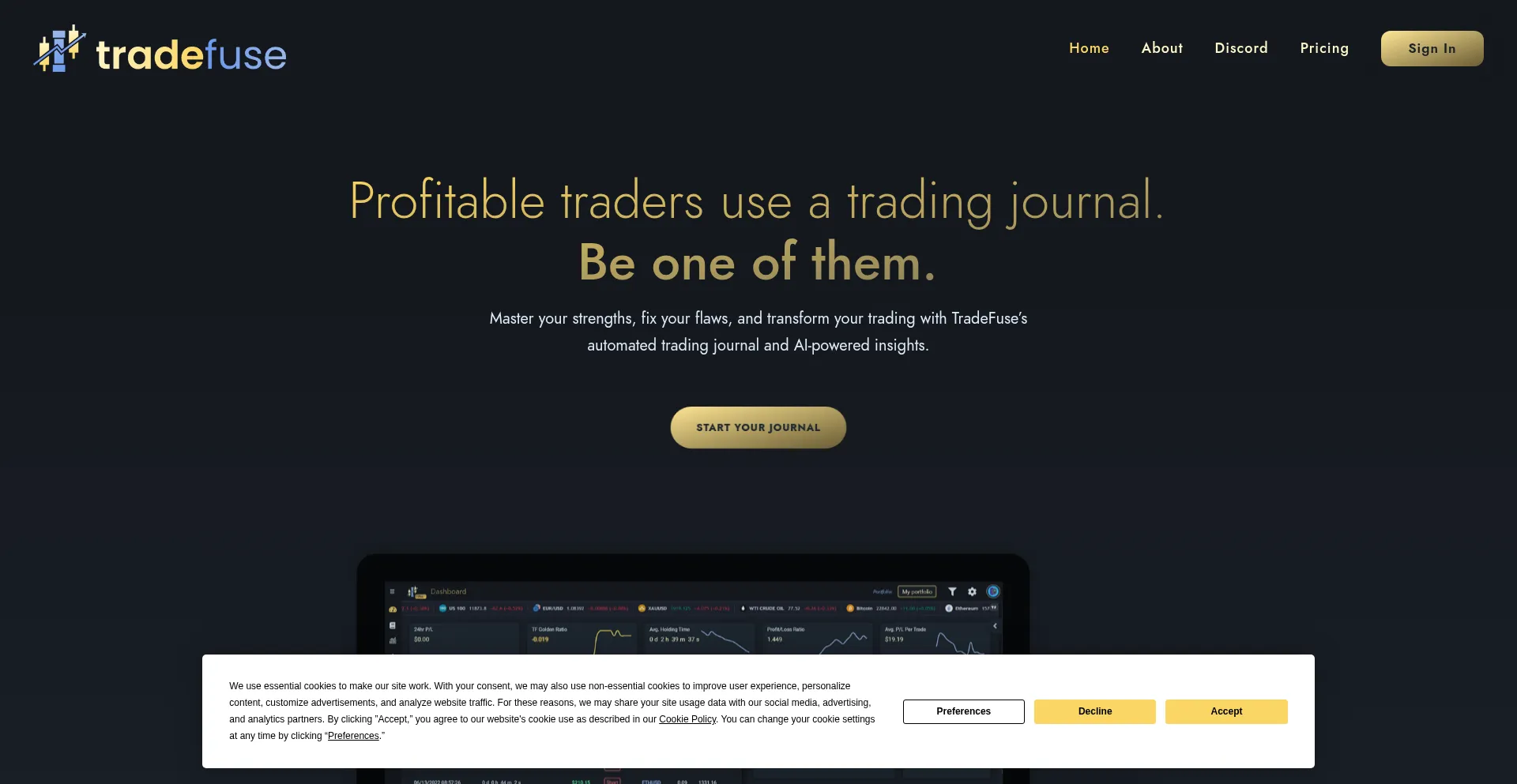 Website screenshot of Tradefuse.app