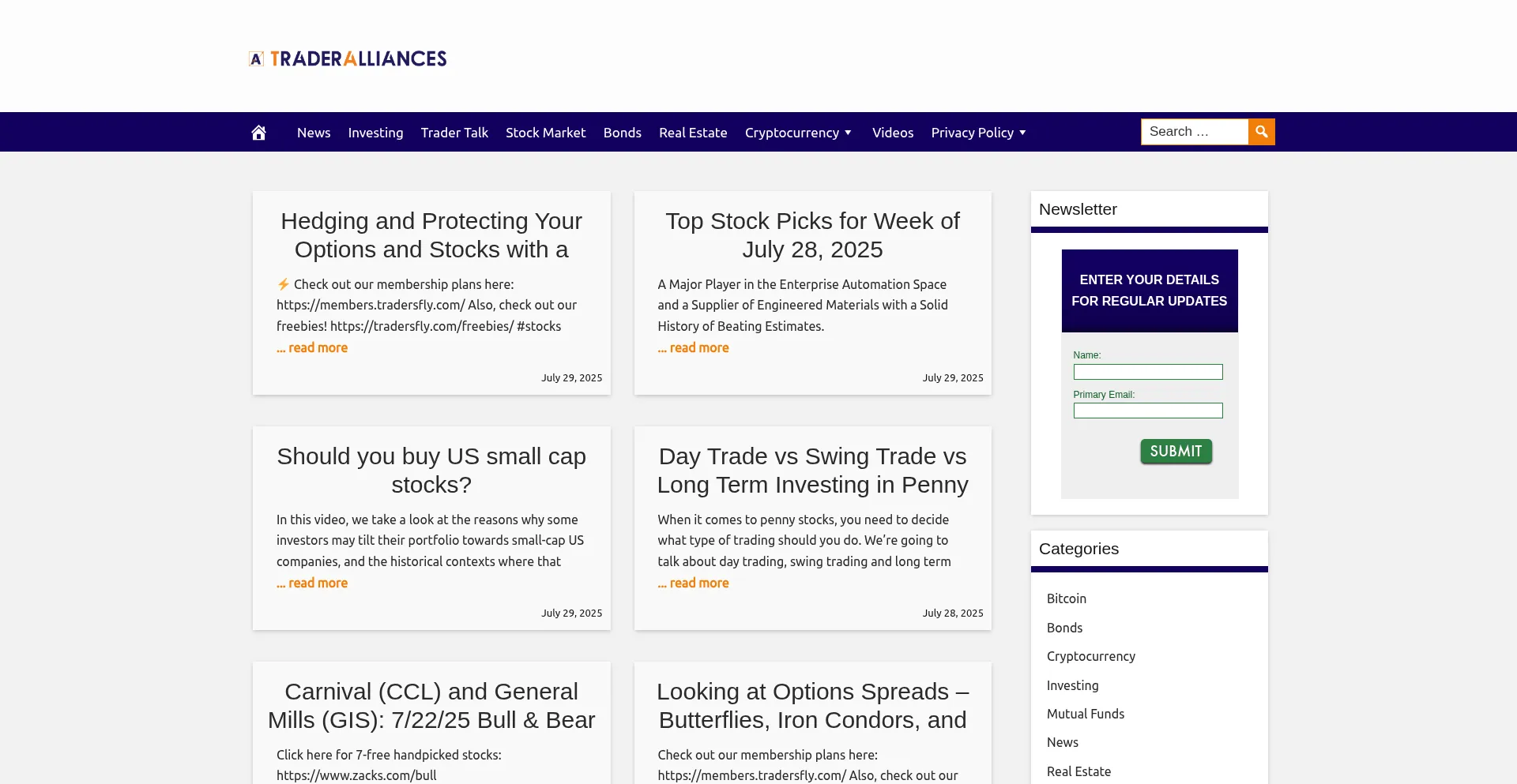 Website screenshot of Traderalliances.com