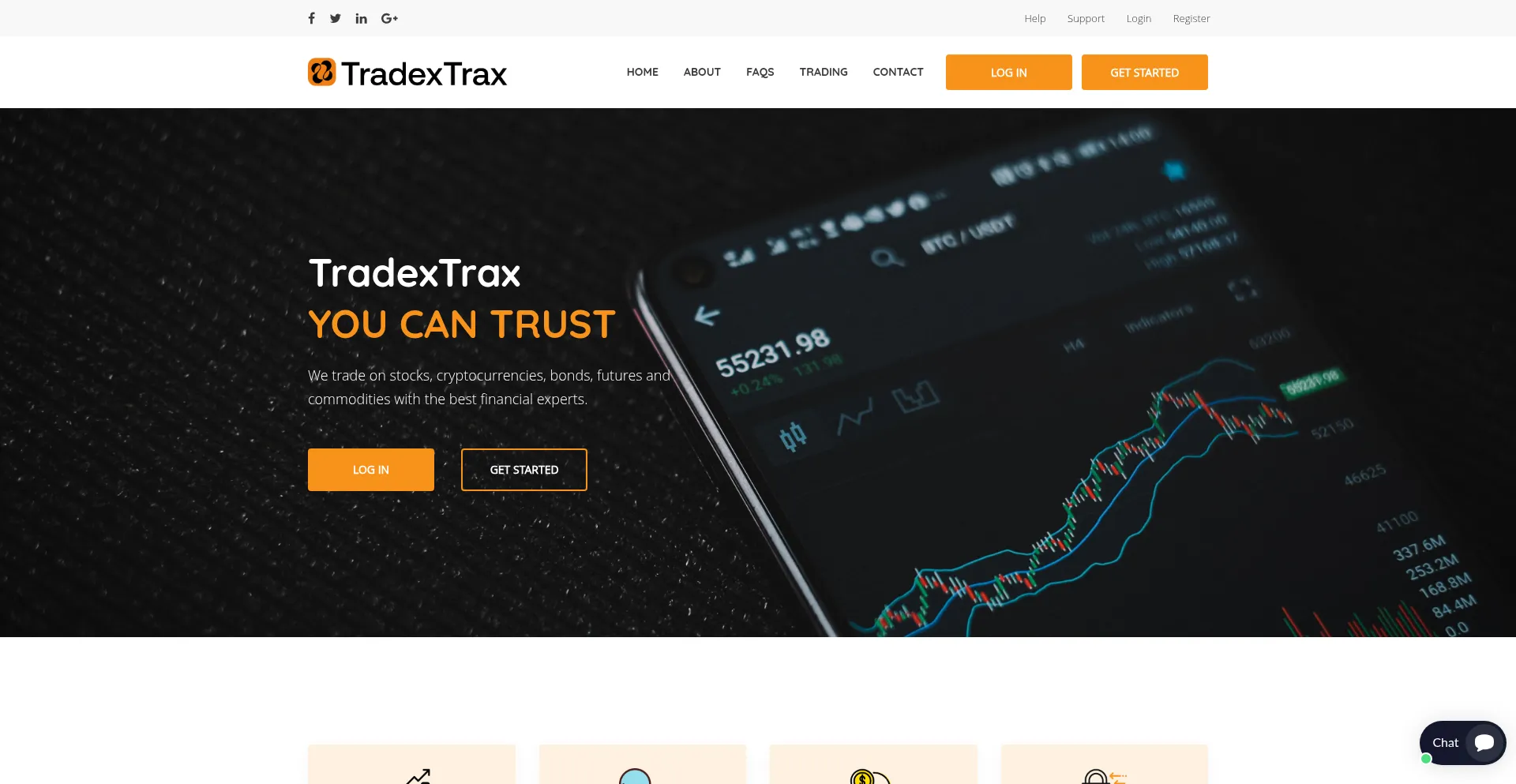 Website screenshot of Tradextrax.com