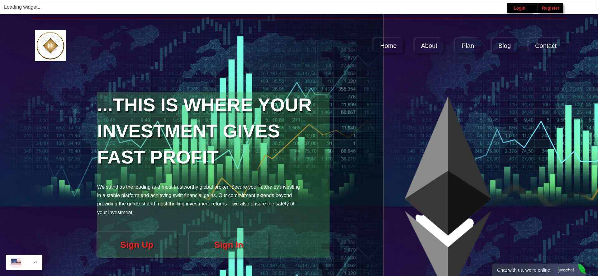 Website screenshot of Tradingscoin.net