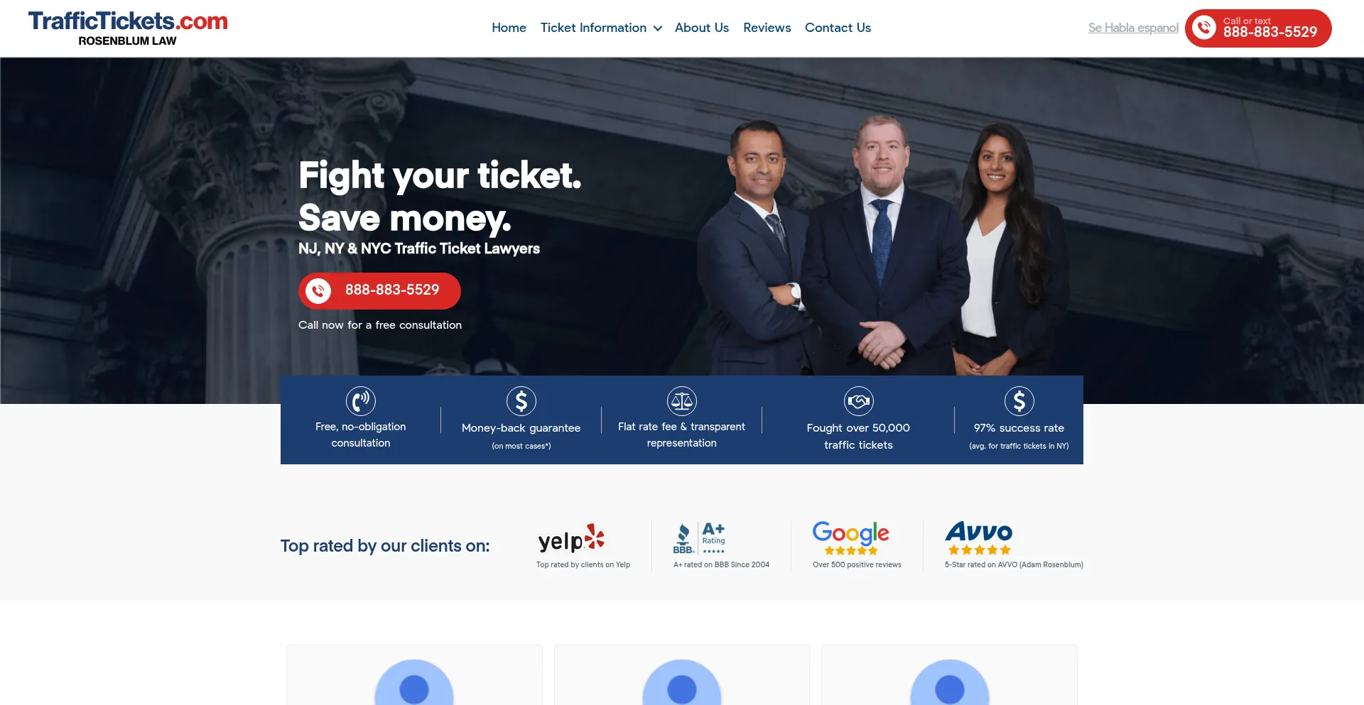 Website screenshot of Traffictickets.com