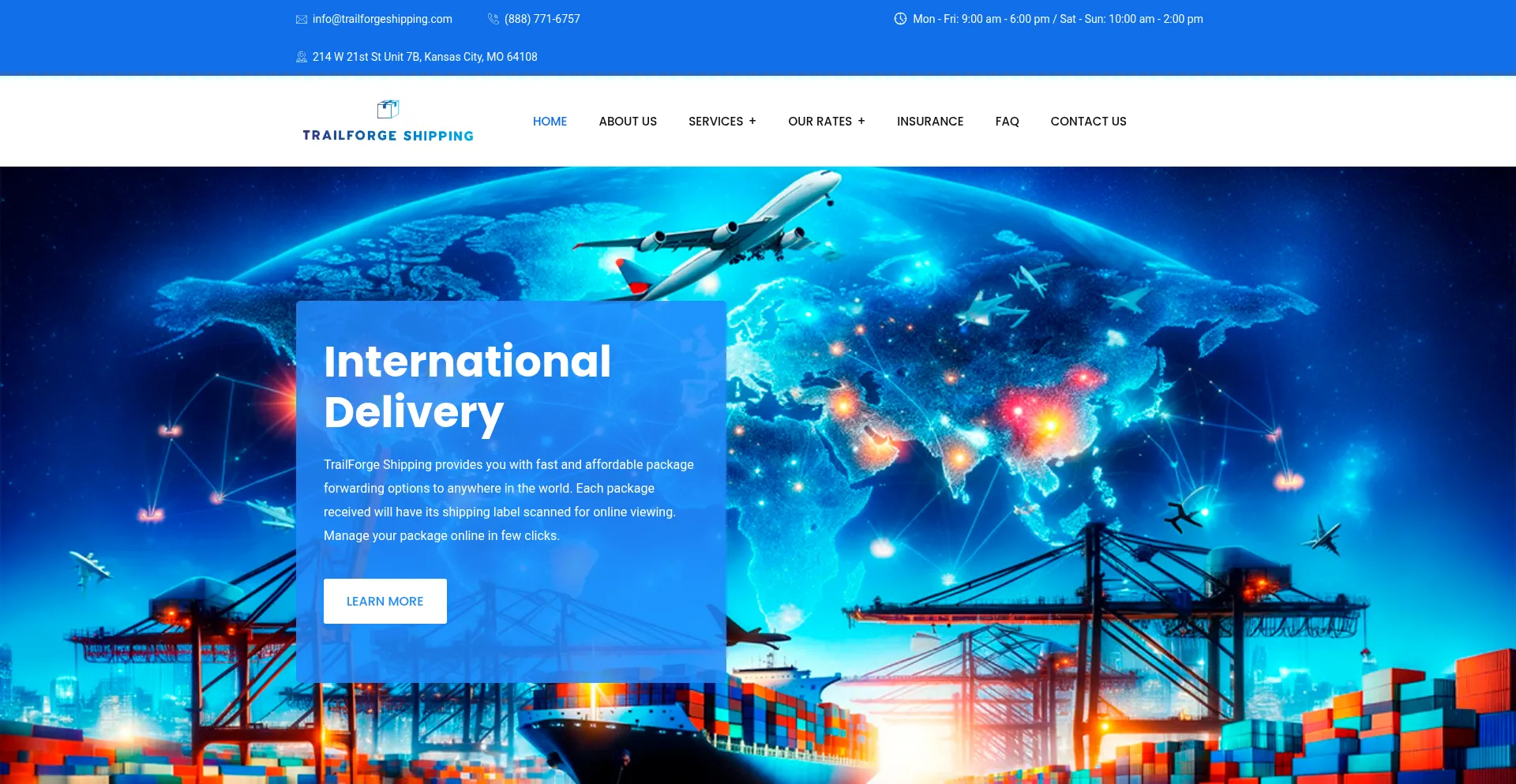 Website screenshot of Trailforgeshipping.com