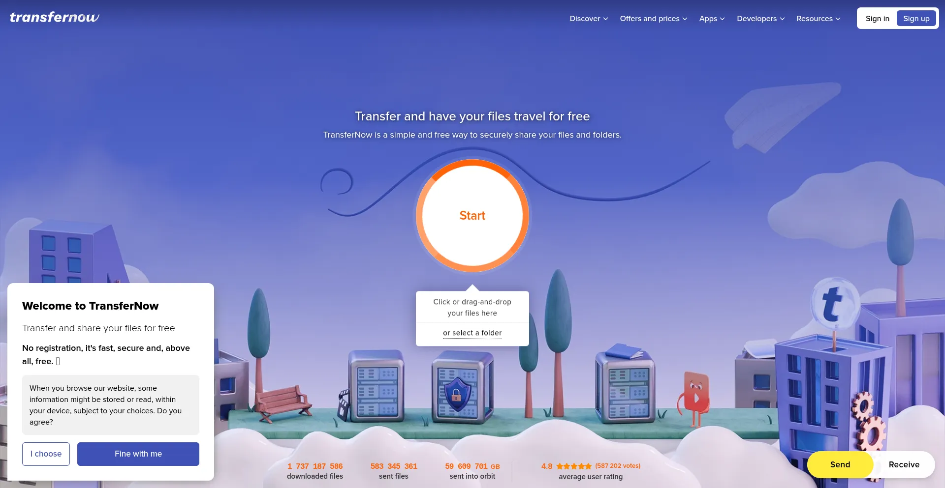 Website screenshot of Transfernow.net