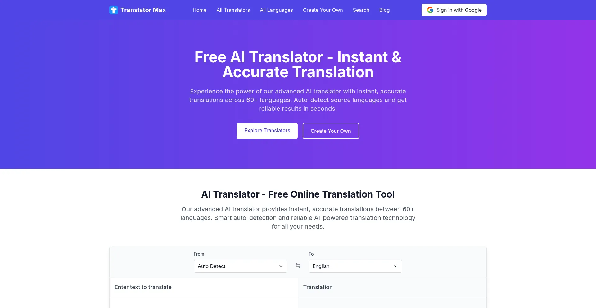 Website screenshot of Translatormax.com