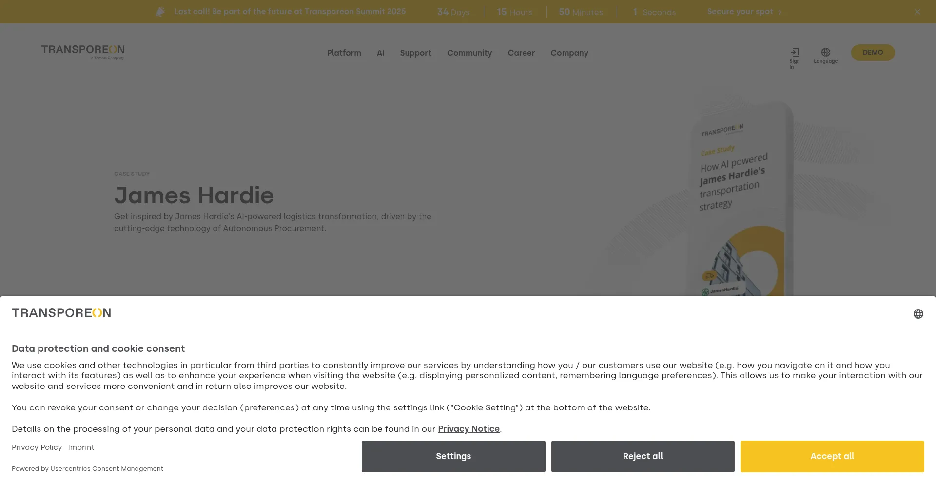 Website screenshot of Transporeon.com
