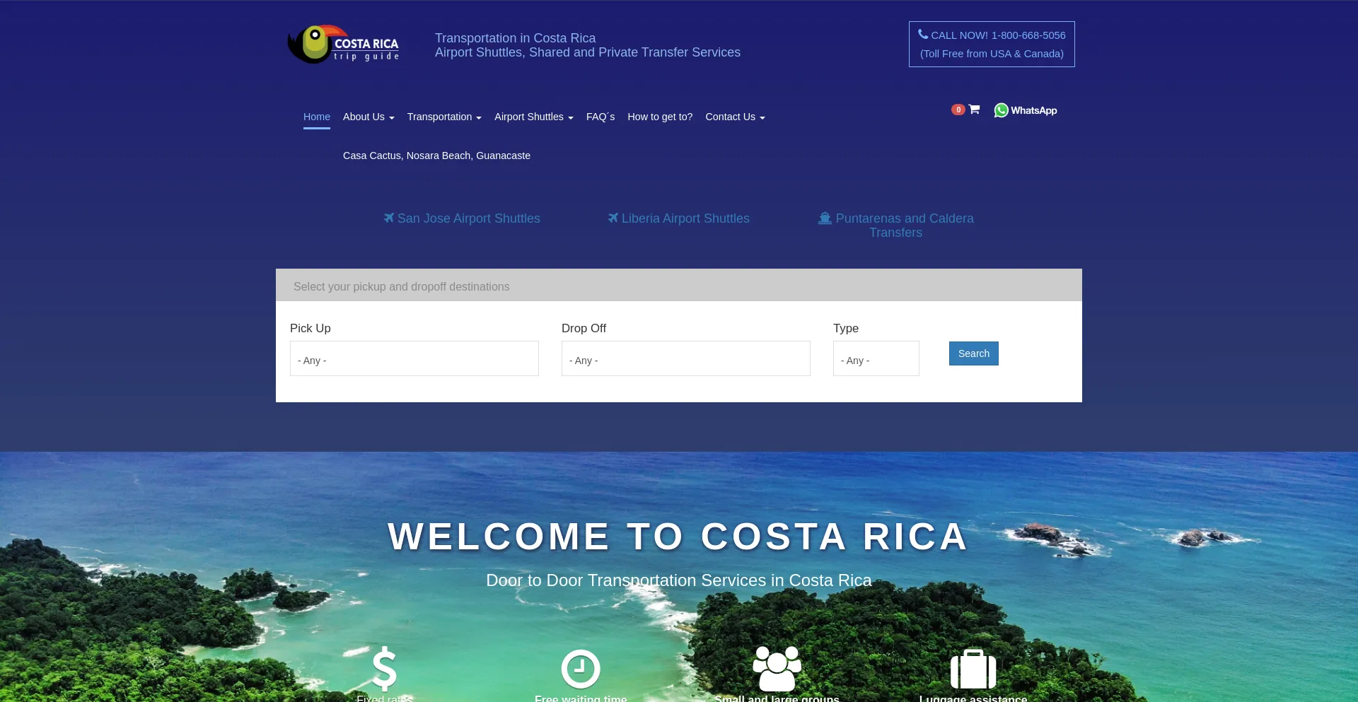 Website screenshot of Transportationincostarica.com