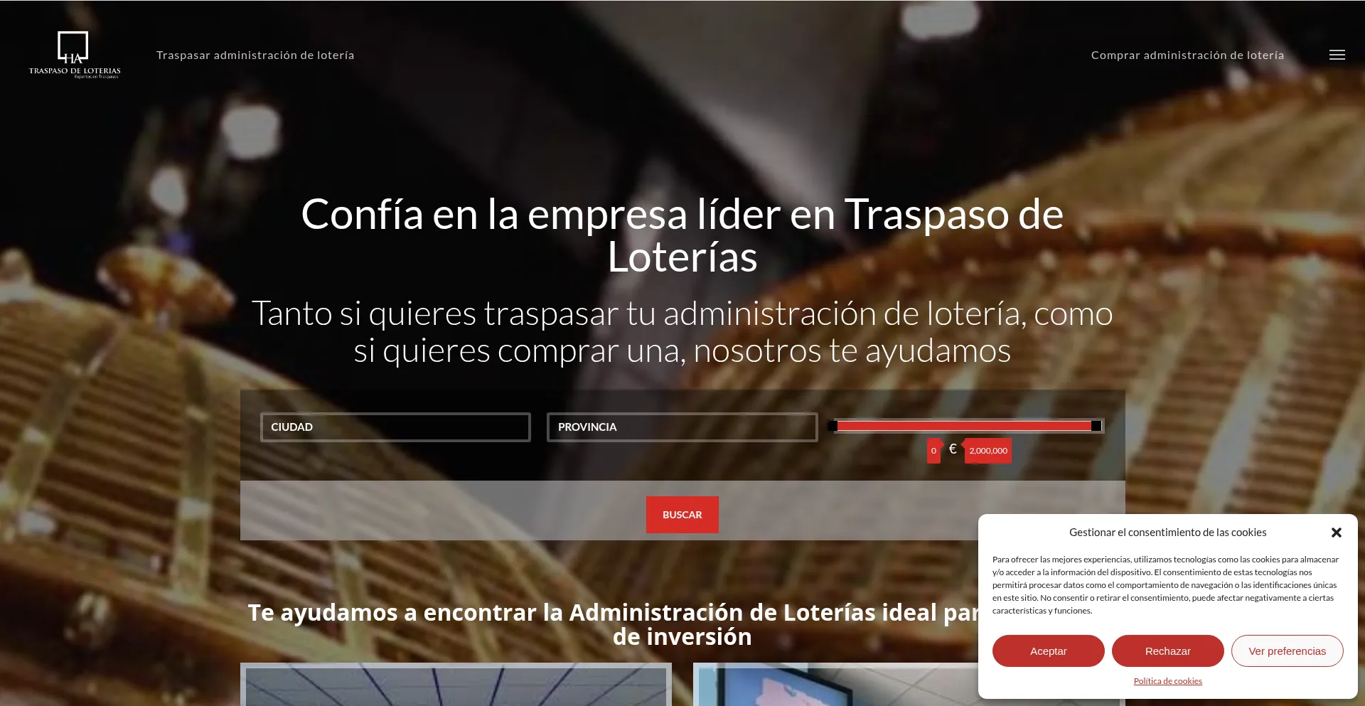 Website screenshot of Traspasodeloterias.com