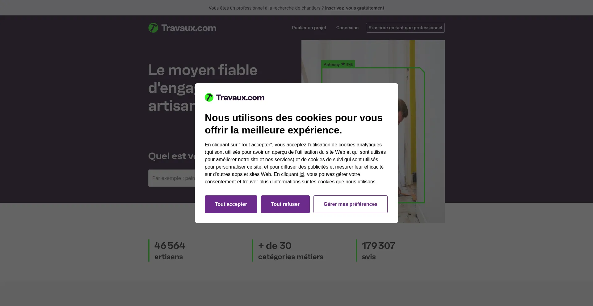 Website screenshot of Travaux.com