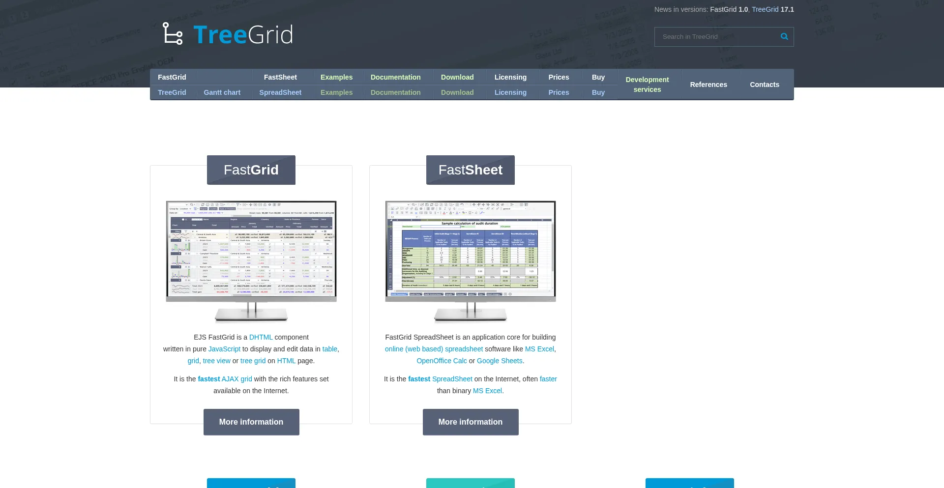 Website screenshot of Treegrid.com