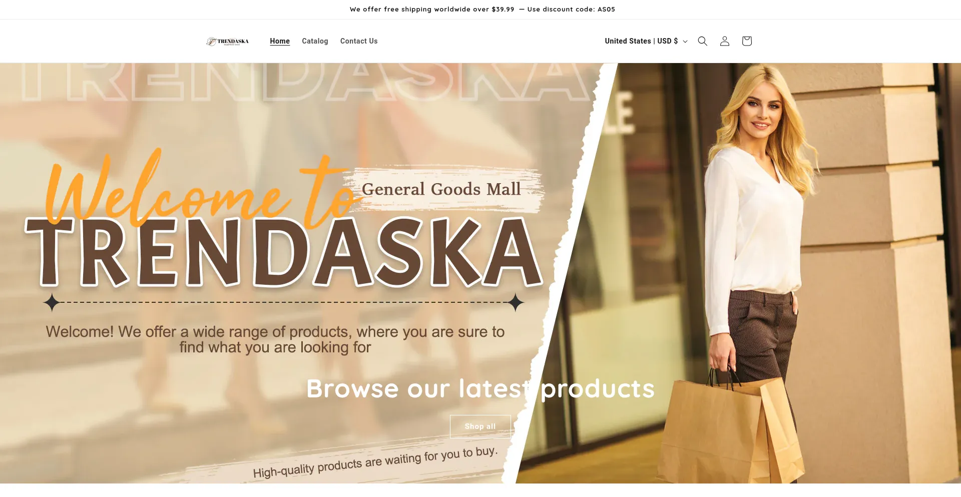 Website screenshot of Trendaska.com