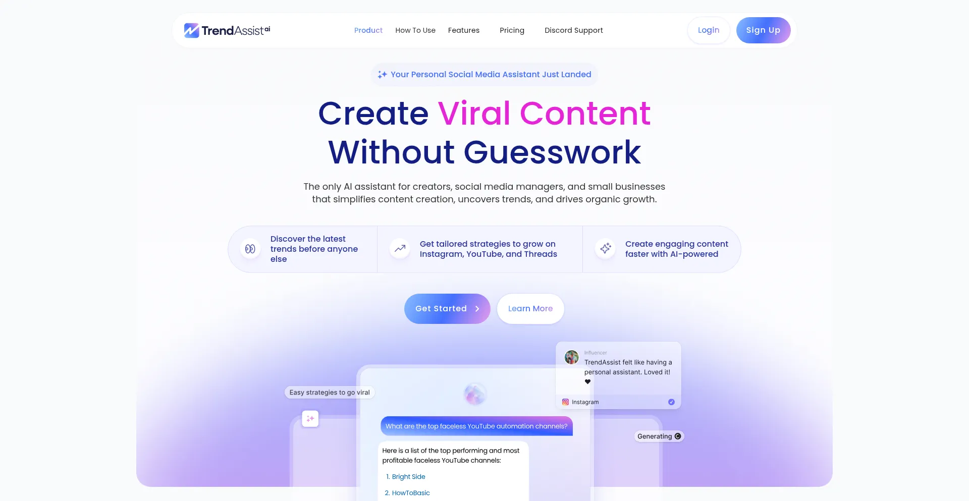 Website screenshot of Trendassist.ai