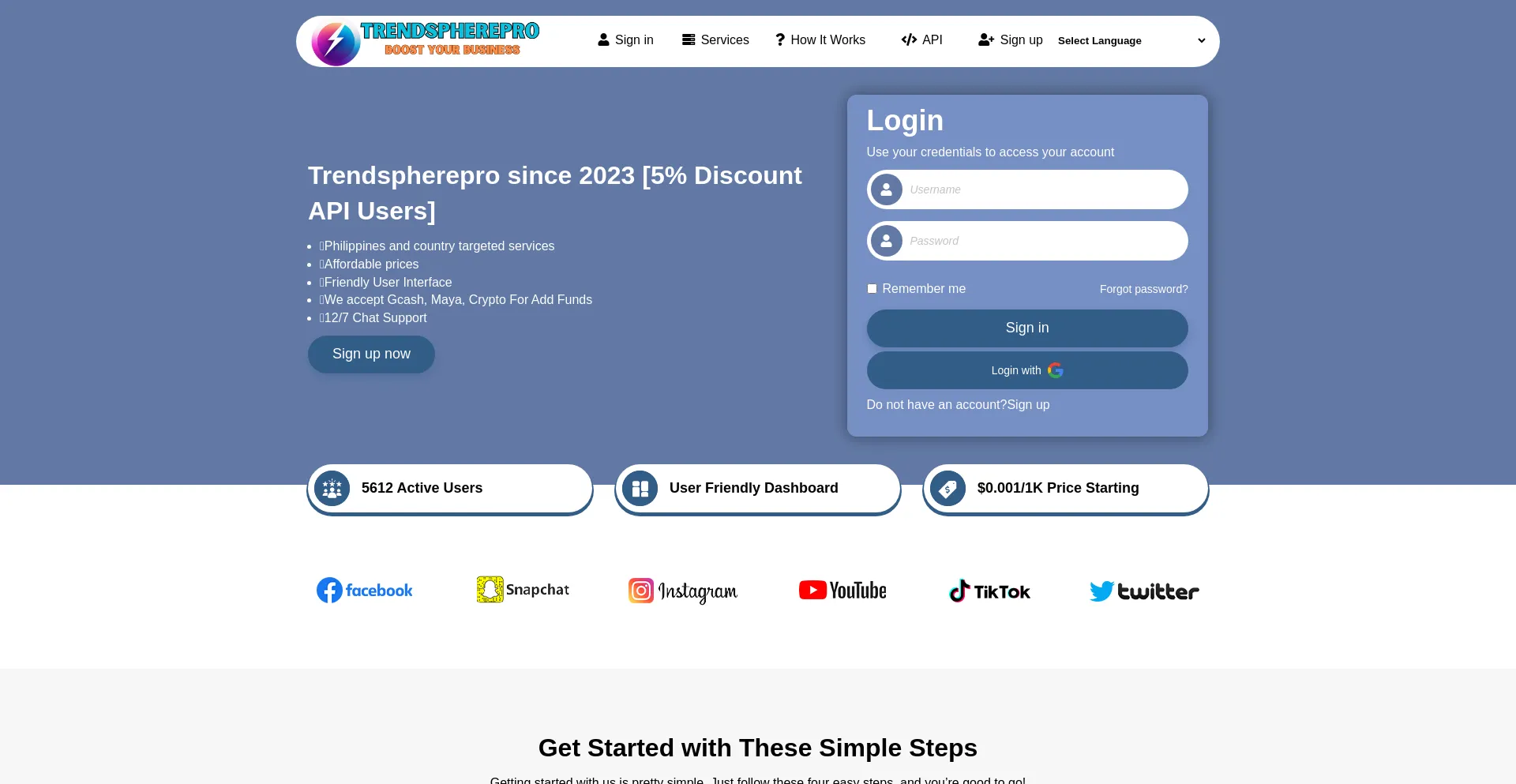 Website screenshot of Trendspherepro.com