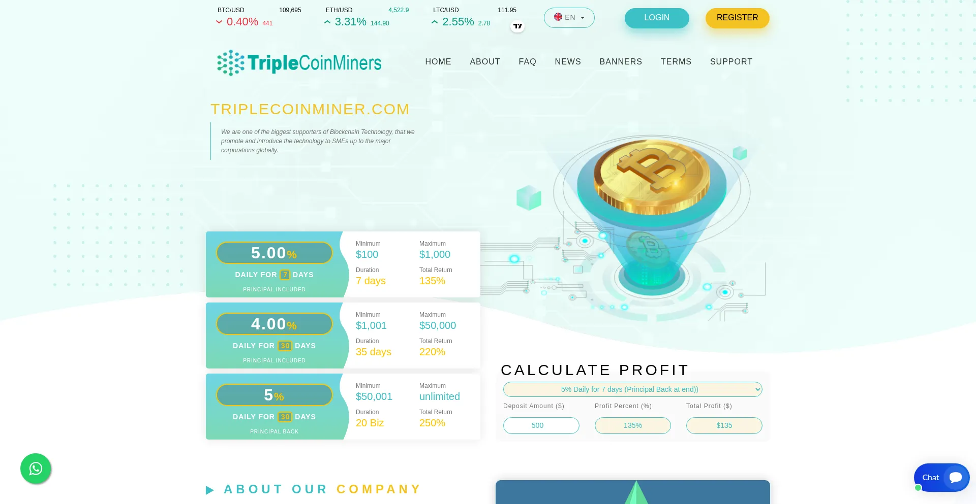 Website screenshot of Triplecoinminer.com
