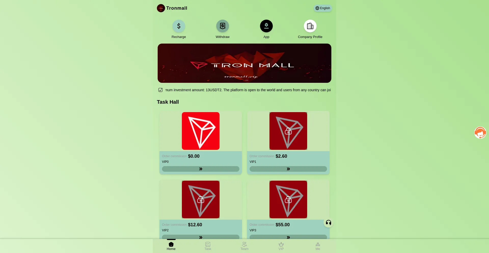 Website screenshot of Tronmall.vip