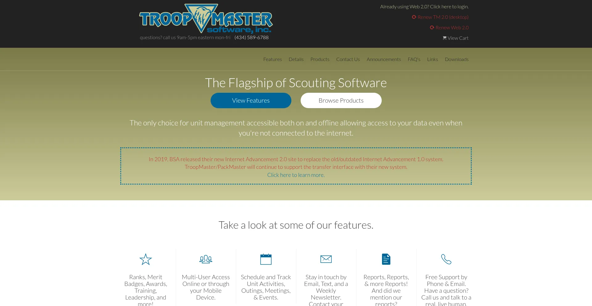 Website screenshot of Troopmaster.com