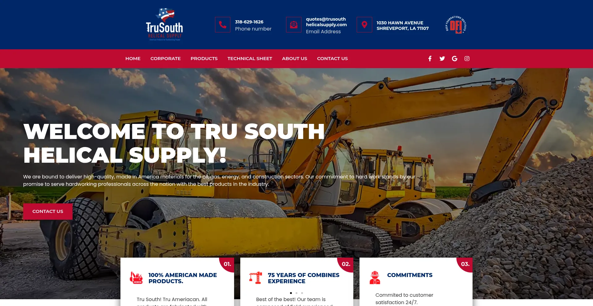 Website screenshot of Trusouthhelicalsupply.com