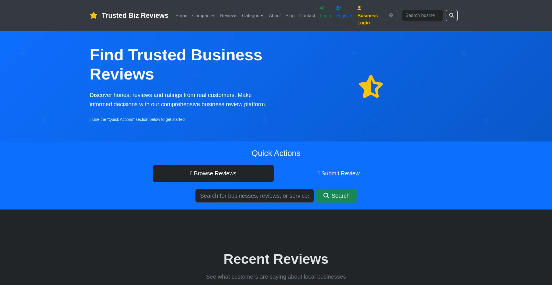 Website screenshot of Trustedbizreviews.com