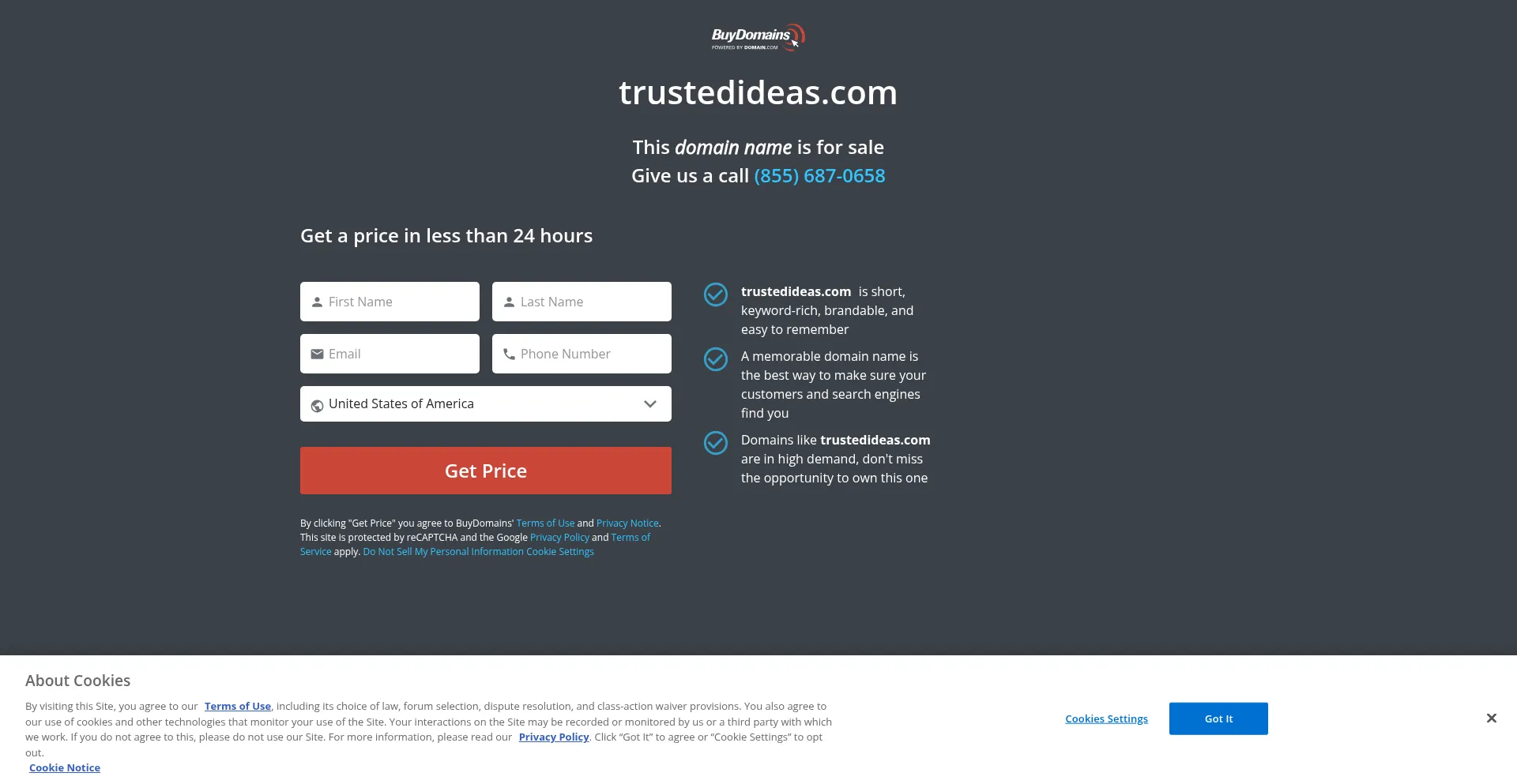 Website screenshot of Trustedideas.com