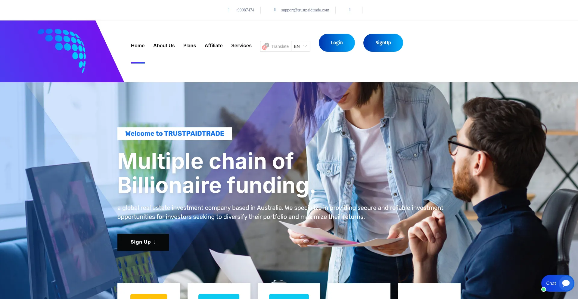 Website screenshot of Trustpaidtrade.com