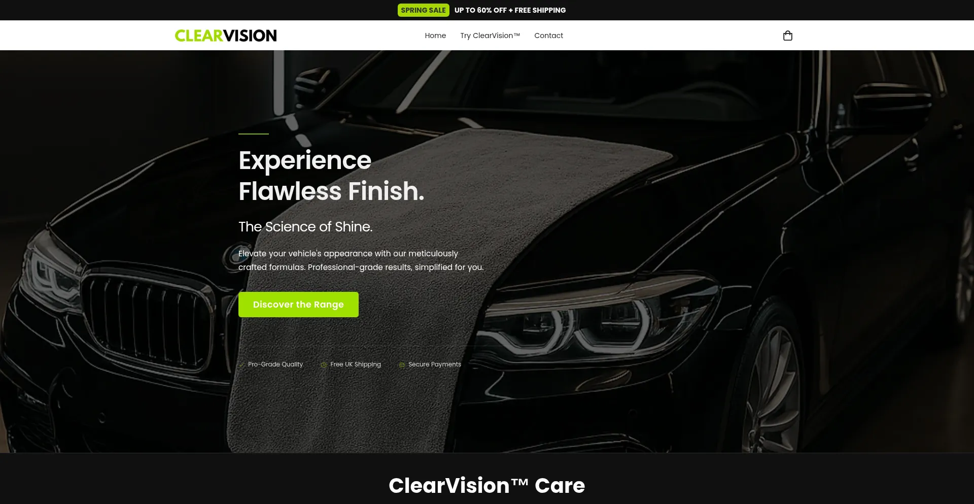 Website screenshot of Try-clearvision.co.uk