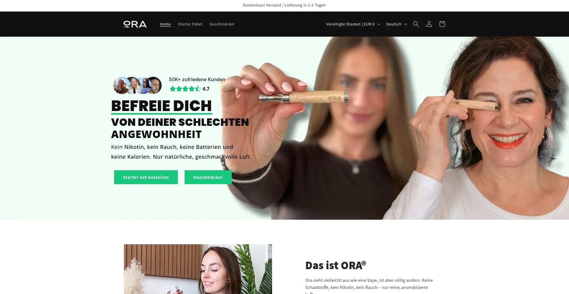 Website screenshot of Tryora.de