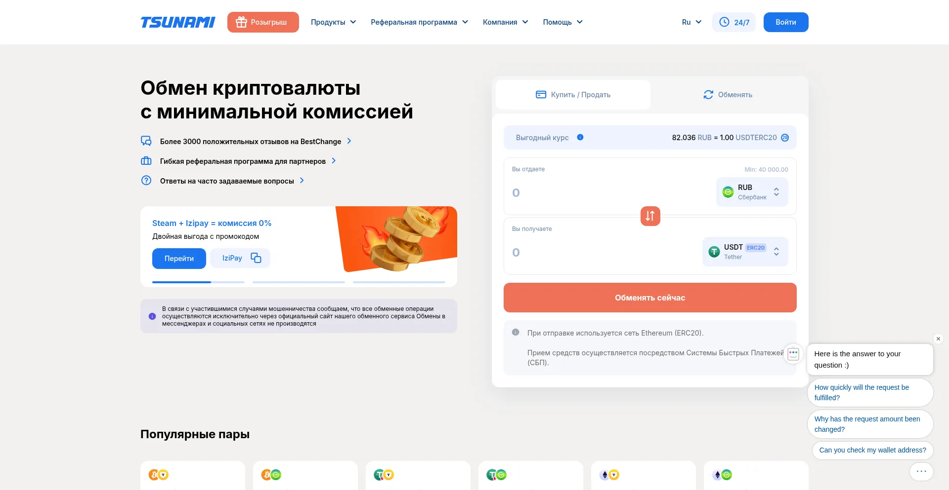 Website screenshot of Tsunami.cash