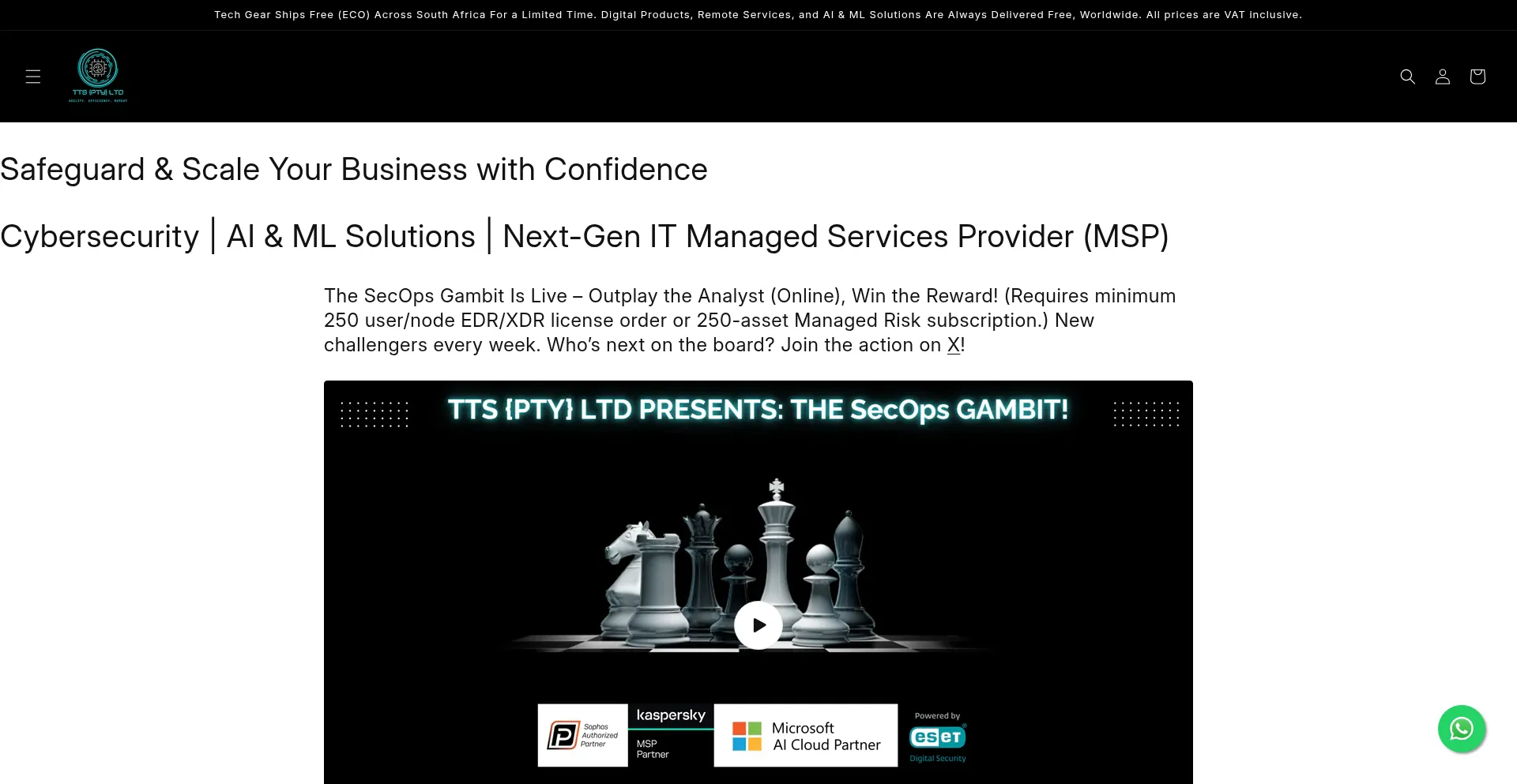 Website screenshot of Ttscyber.co.za