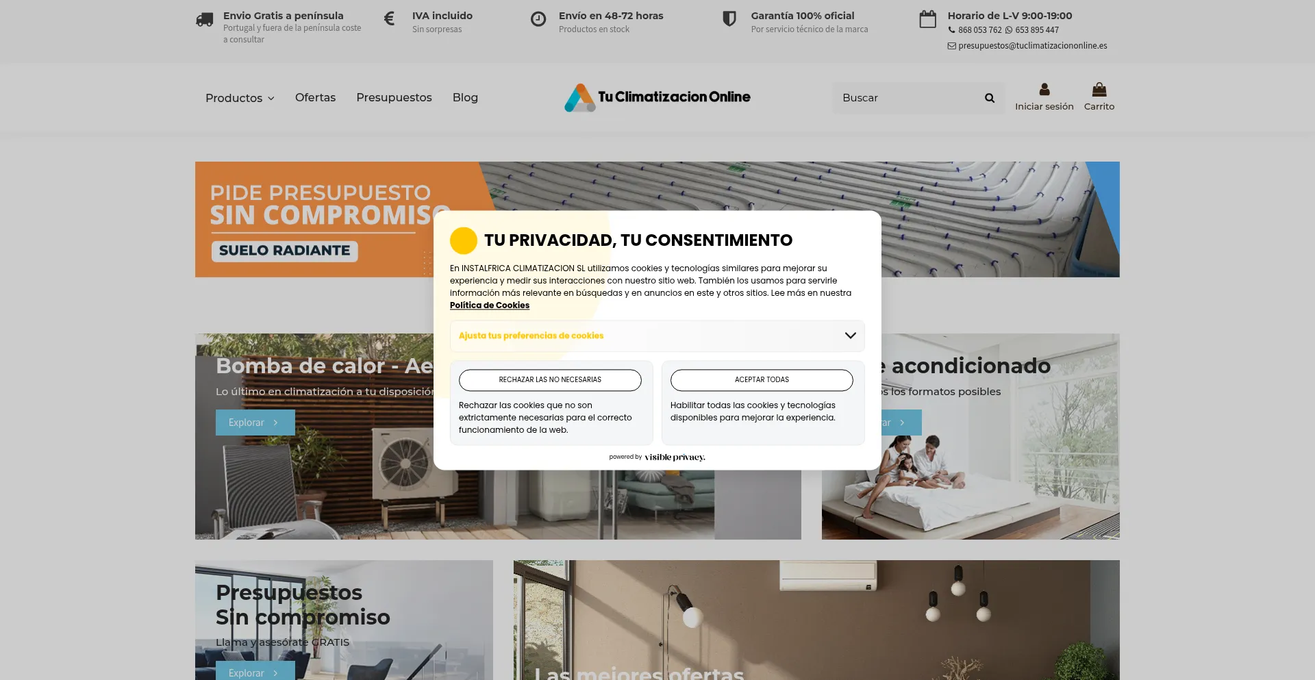 Website screenshot of Tuclimatizaciononline.es