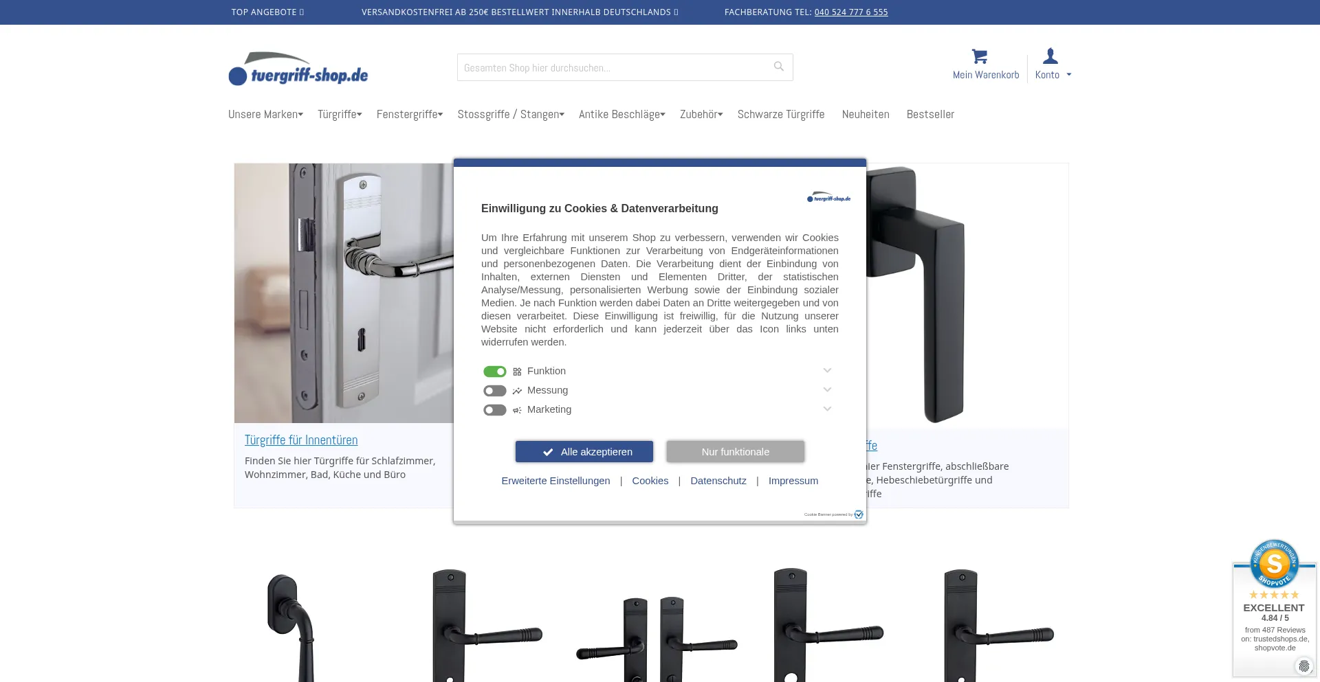 Website screenshot of Tuergriff-shop.de