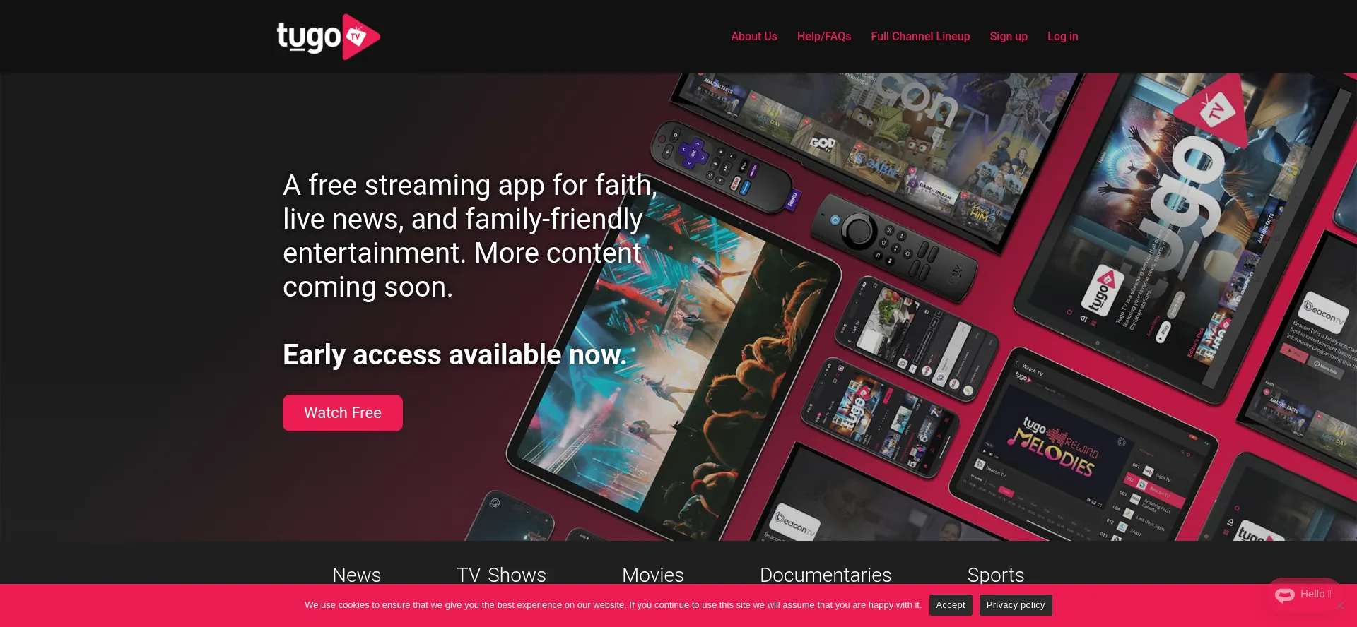Website screenshot of Tugotv.com