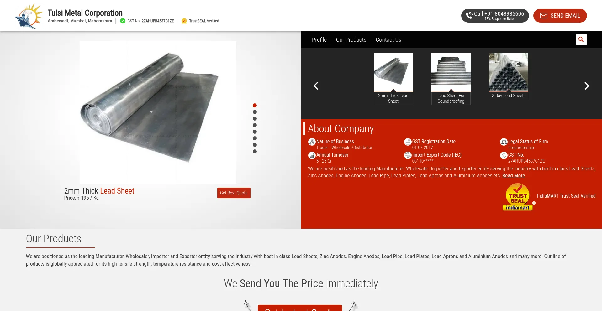 Website screenshot of Tulsimetal.net