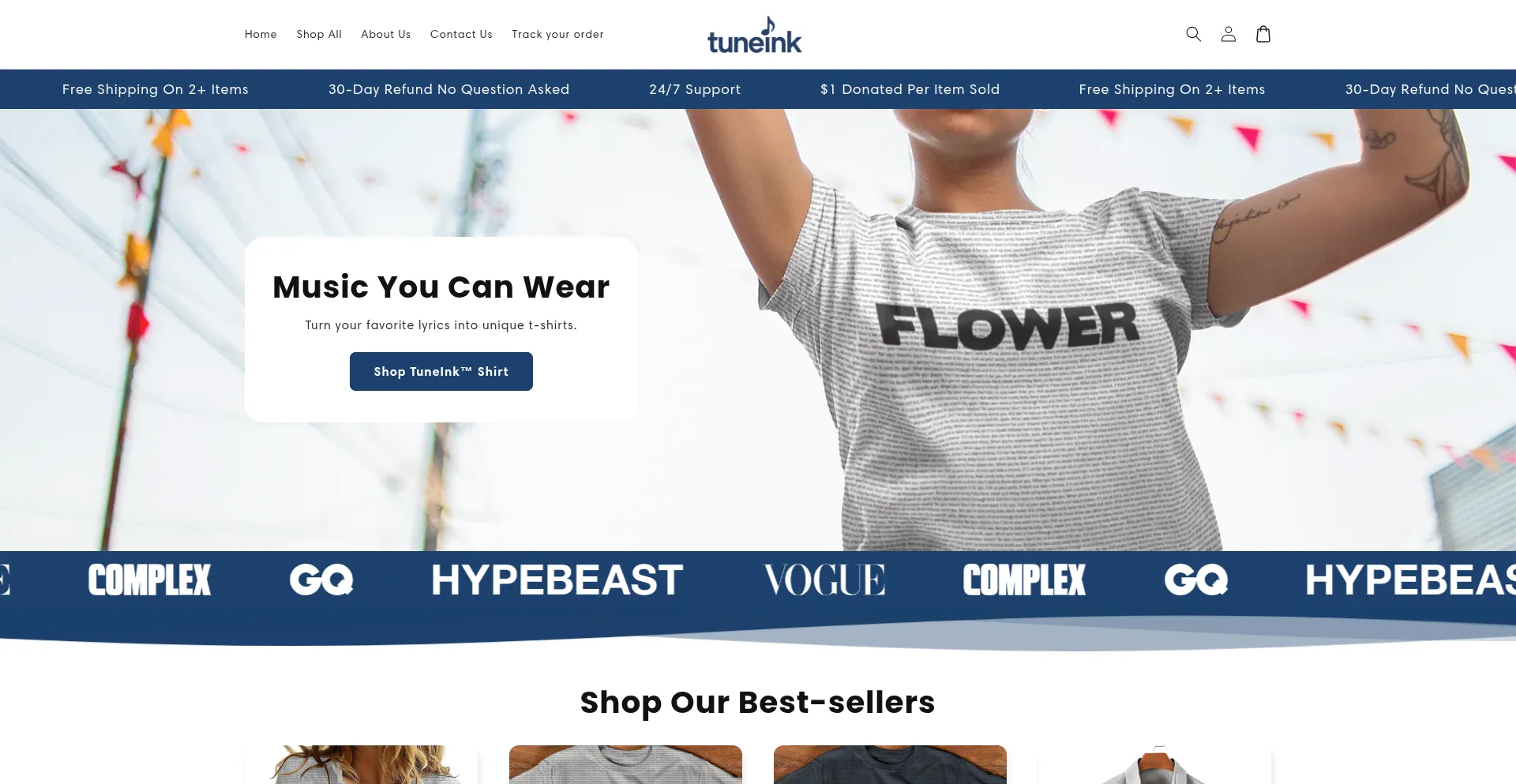Website screenshot of Tuneink.com