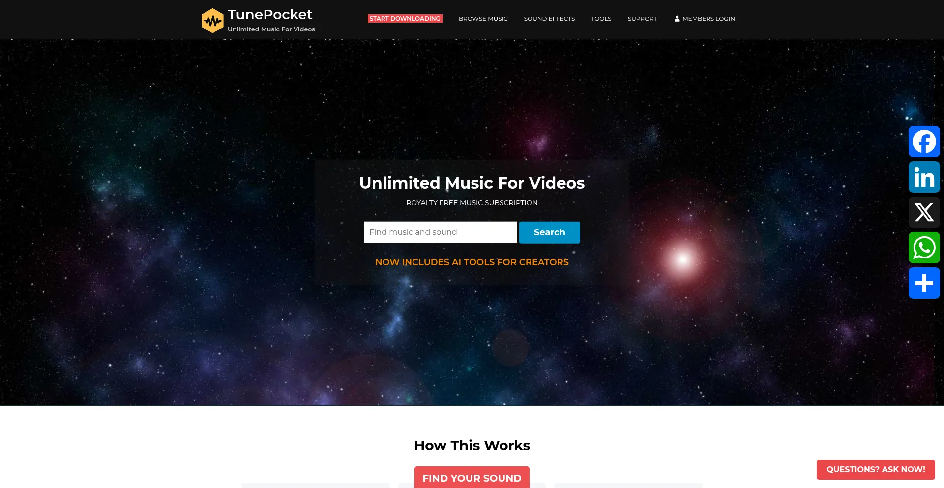 Website screenshot of Tunepocket.com