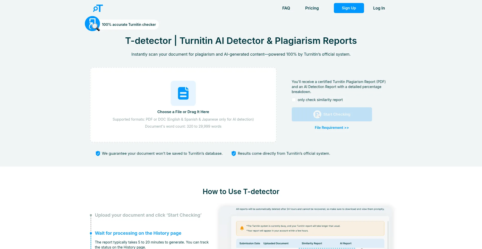 Website screenshot of Turnitindetector.com