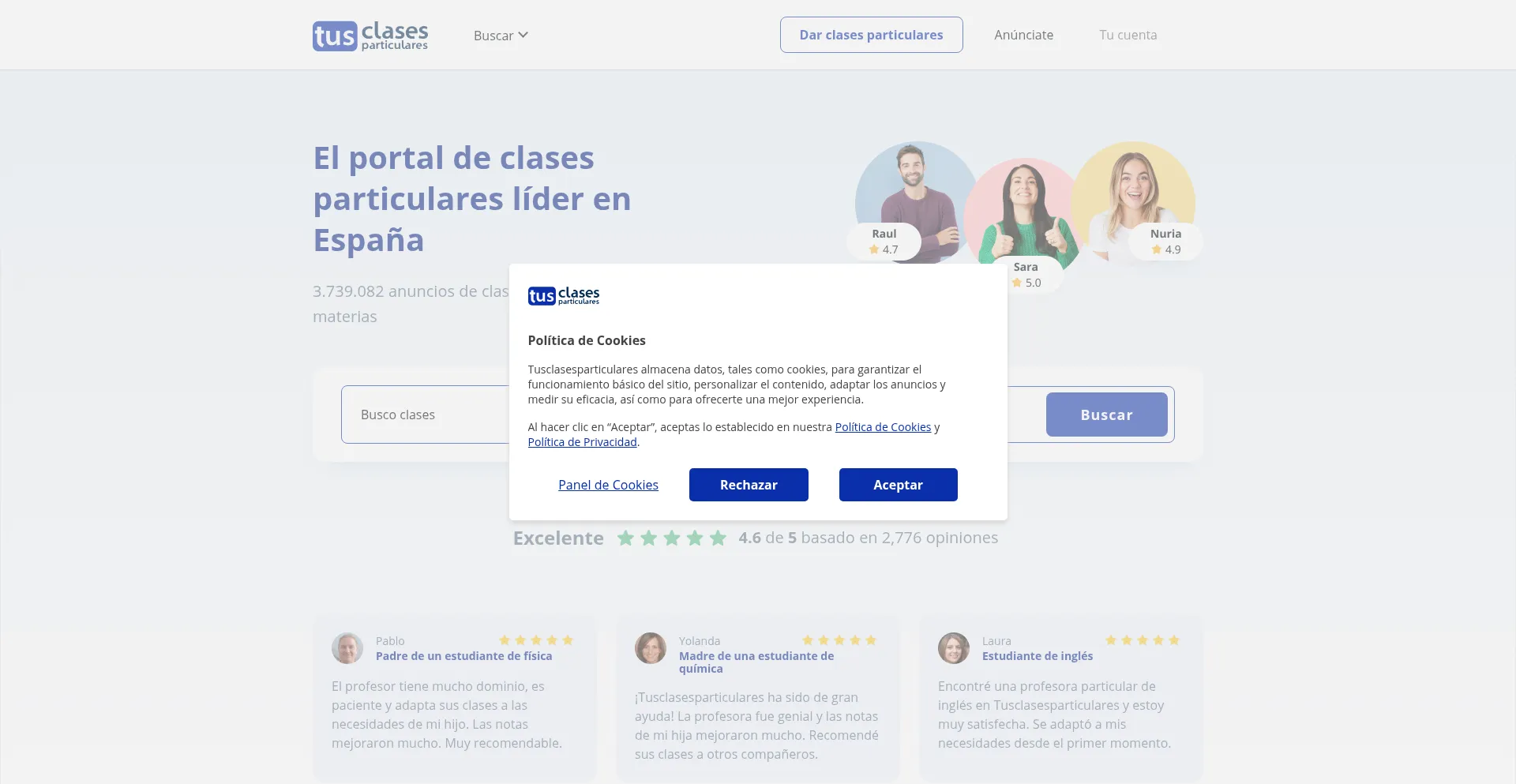 Website screenshot of Tusclasesparticulares.com