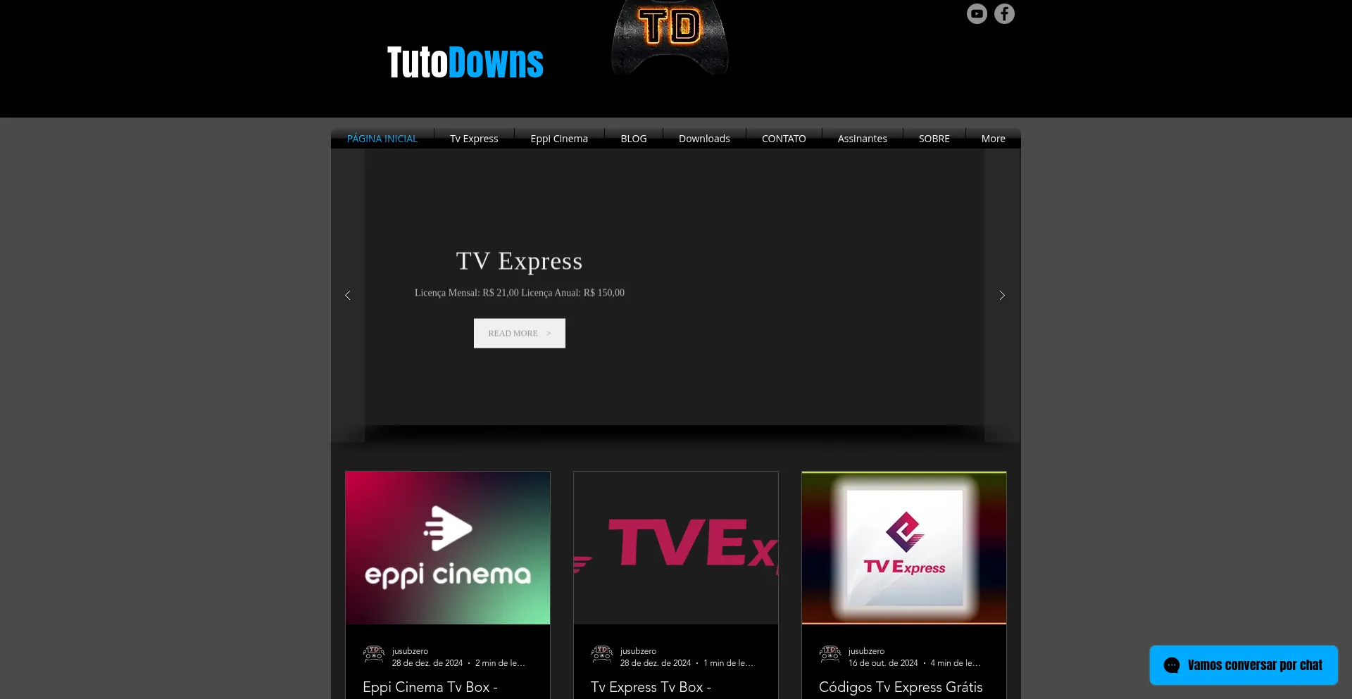 Website screenshot of Tutodowns.com.br