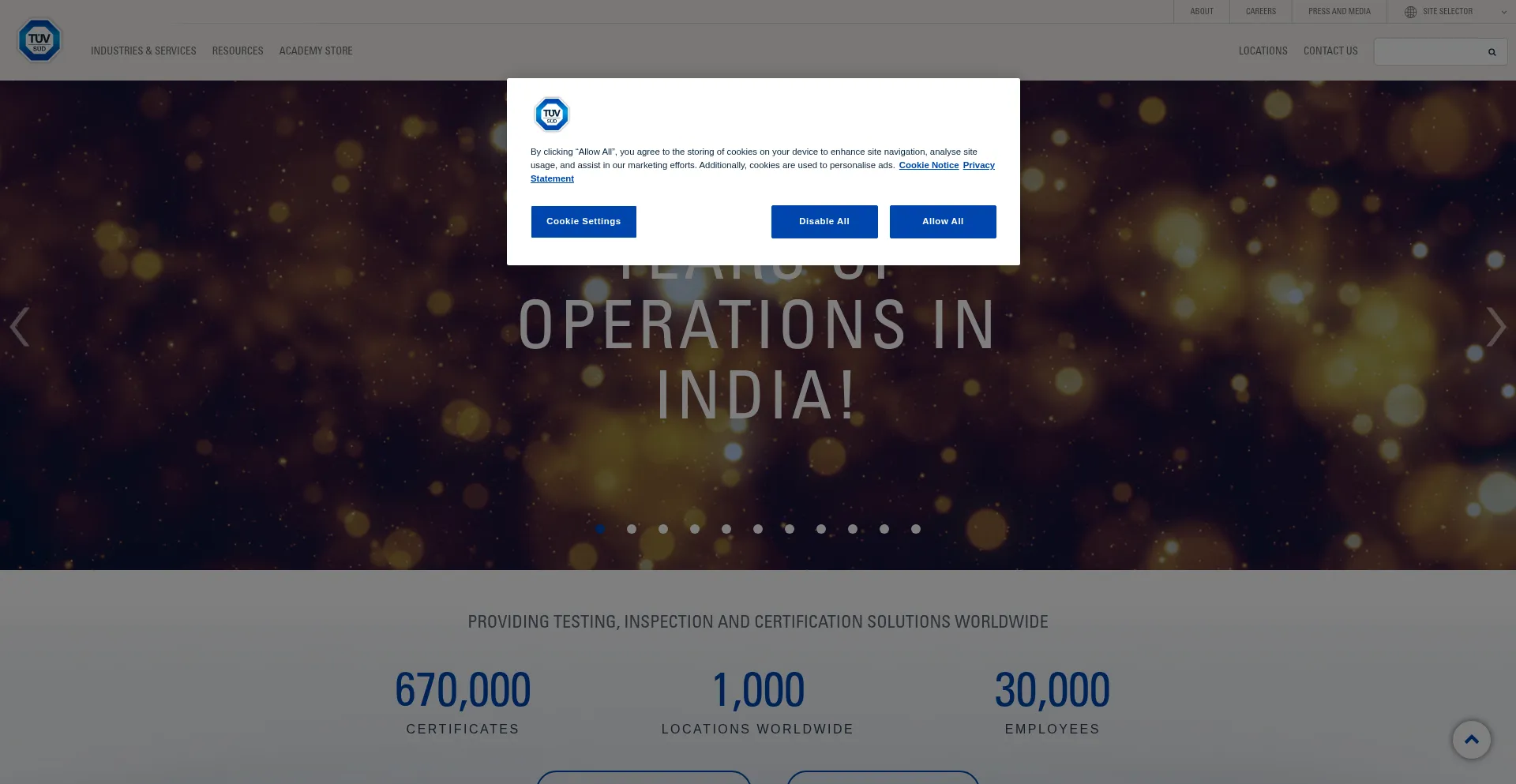 Website screenshot of Tuv-sud.in