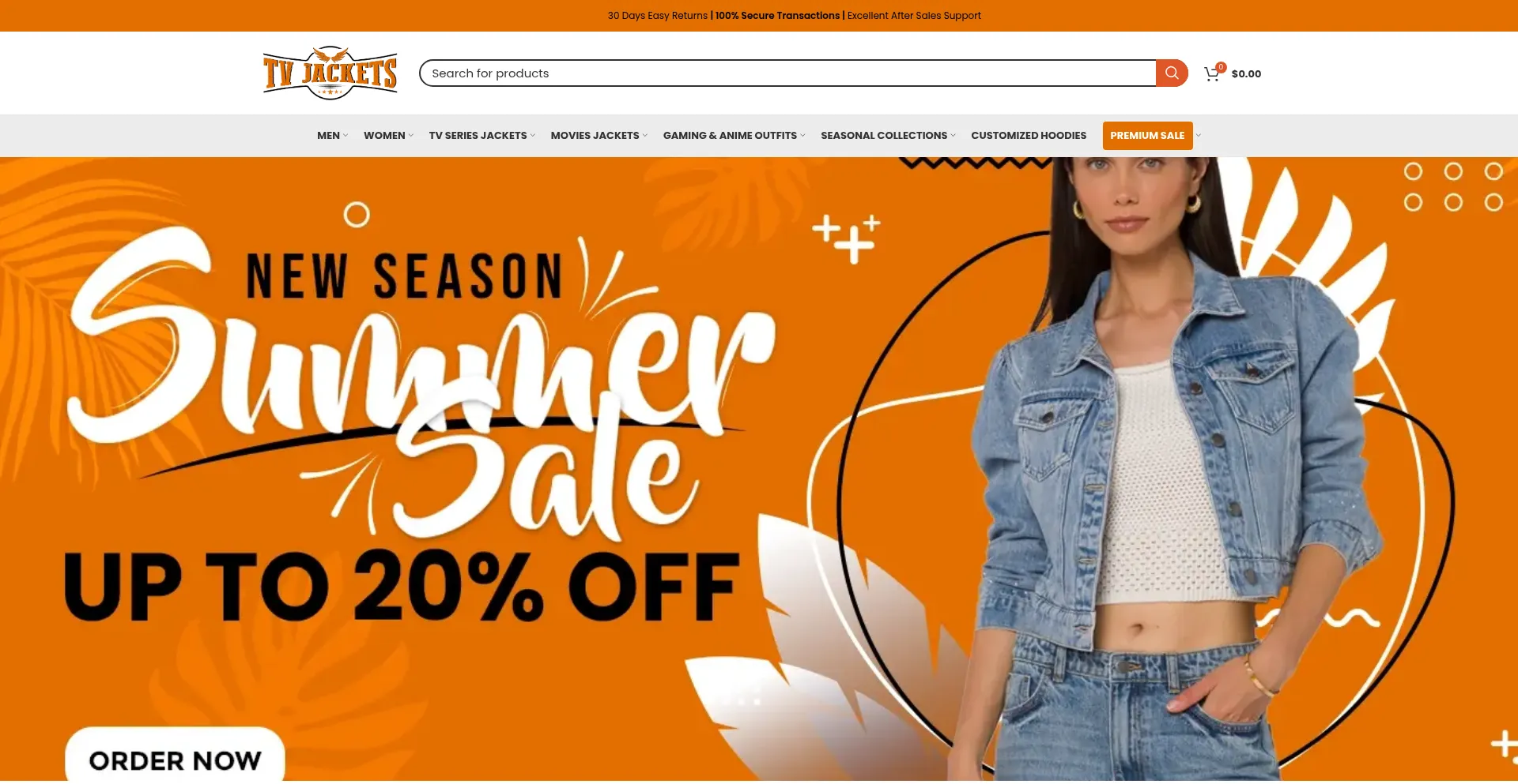 Website screenshot of Tvjackets.com