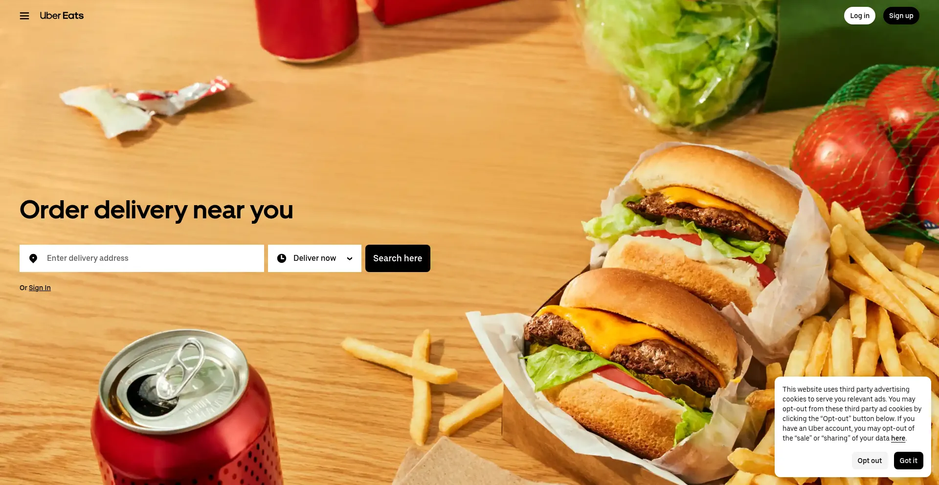 Website screenshot of Ubereats.com
